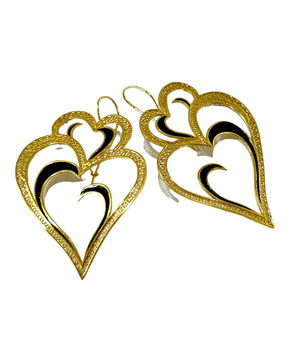 Viana's Heart 22 Earrings with Black Enamel