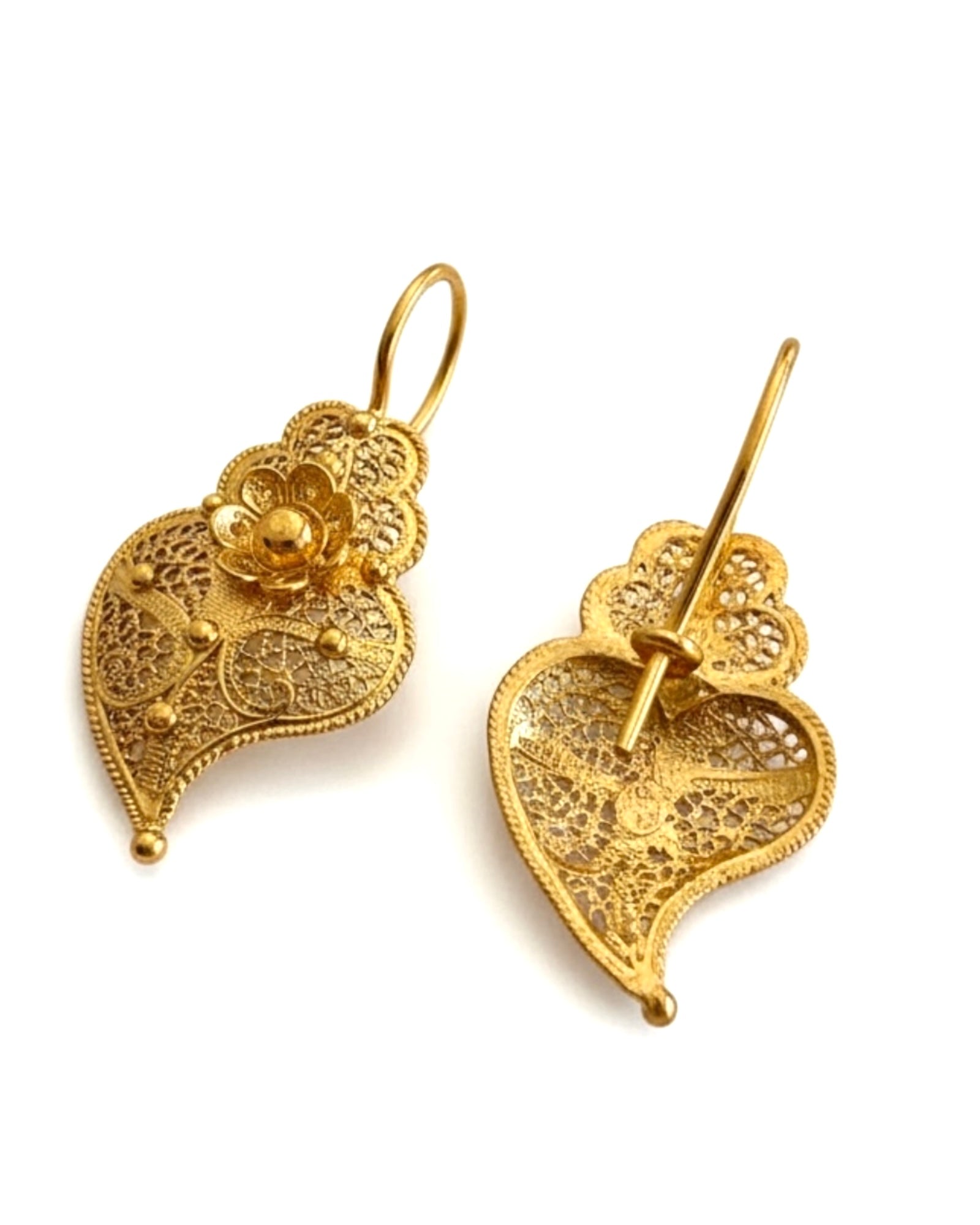 Brincos Coração de Viana em Prata Dourada