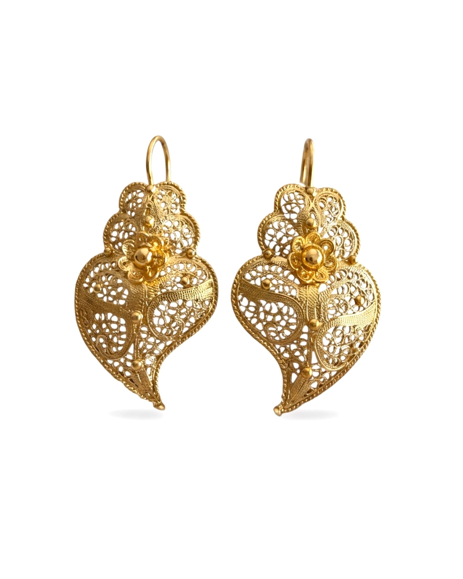 Brincos Coração de Viana em Prata Dourada