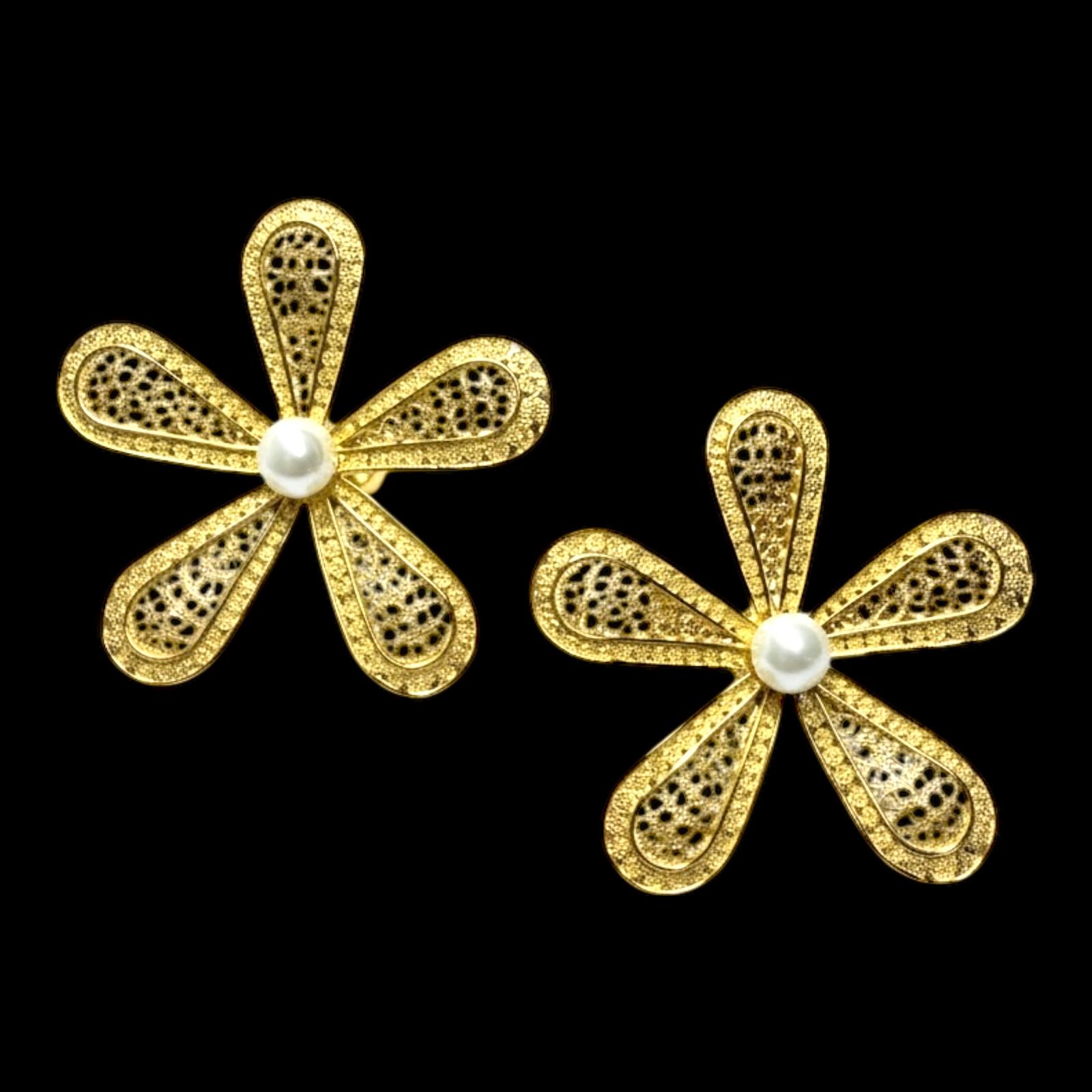 Brincos Flor de Filigrana em Prata dourada