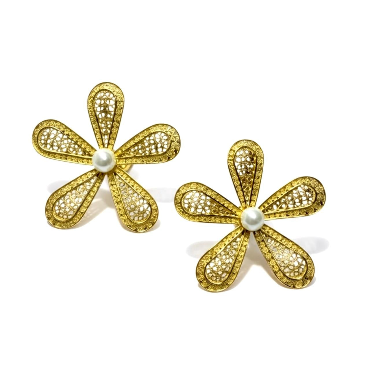 Brincos Flor de Filigrana em Prata dourada
