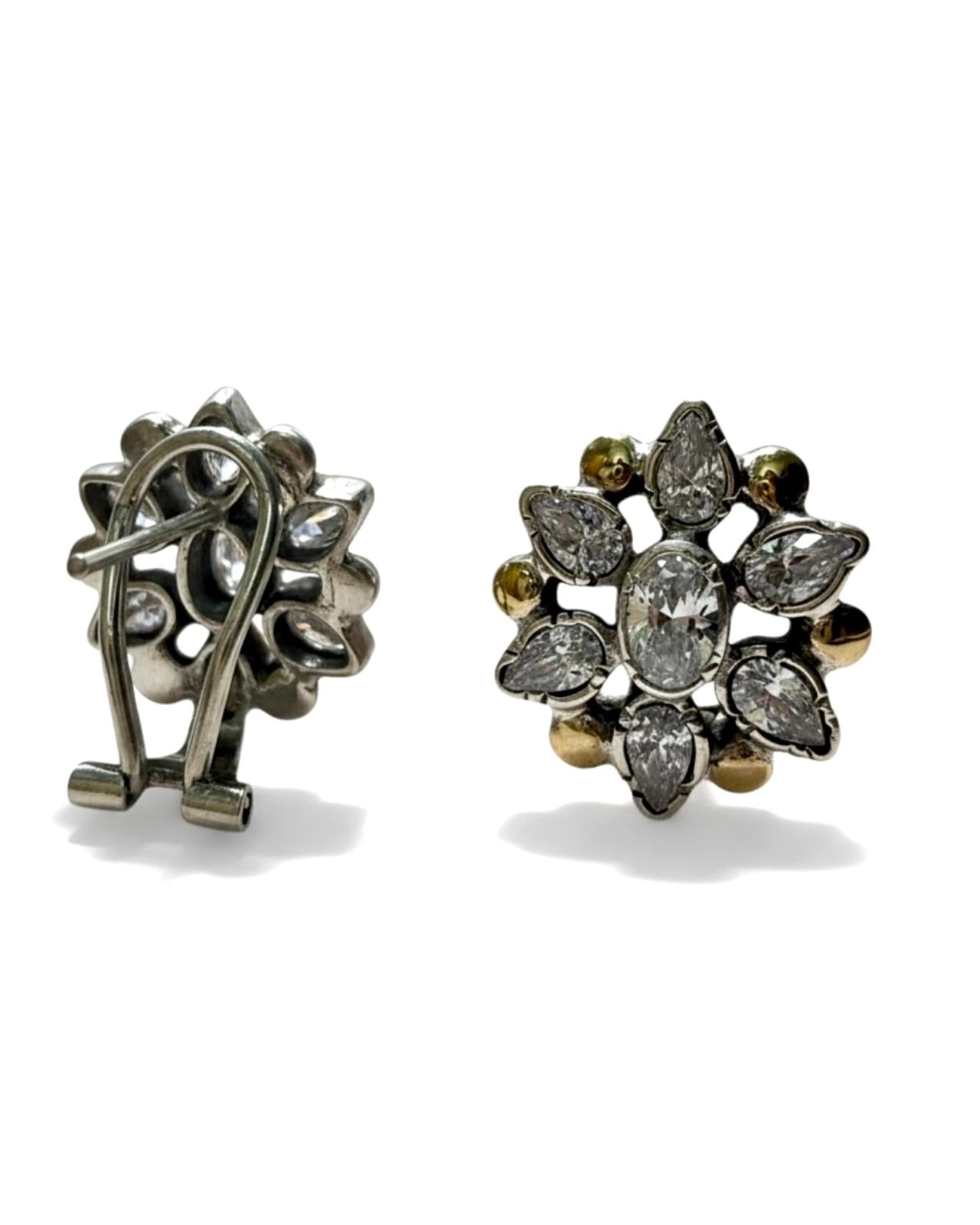 Brincos Flor em Prata e Ouro