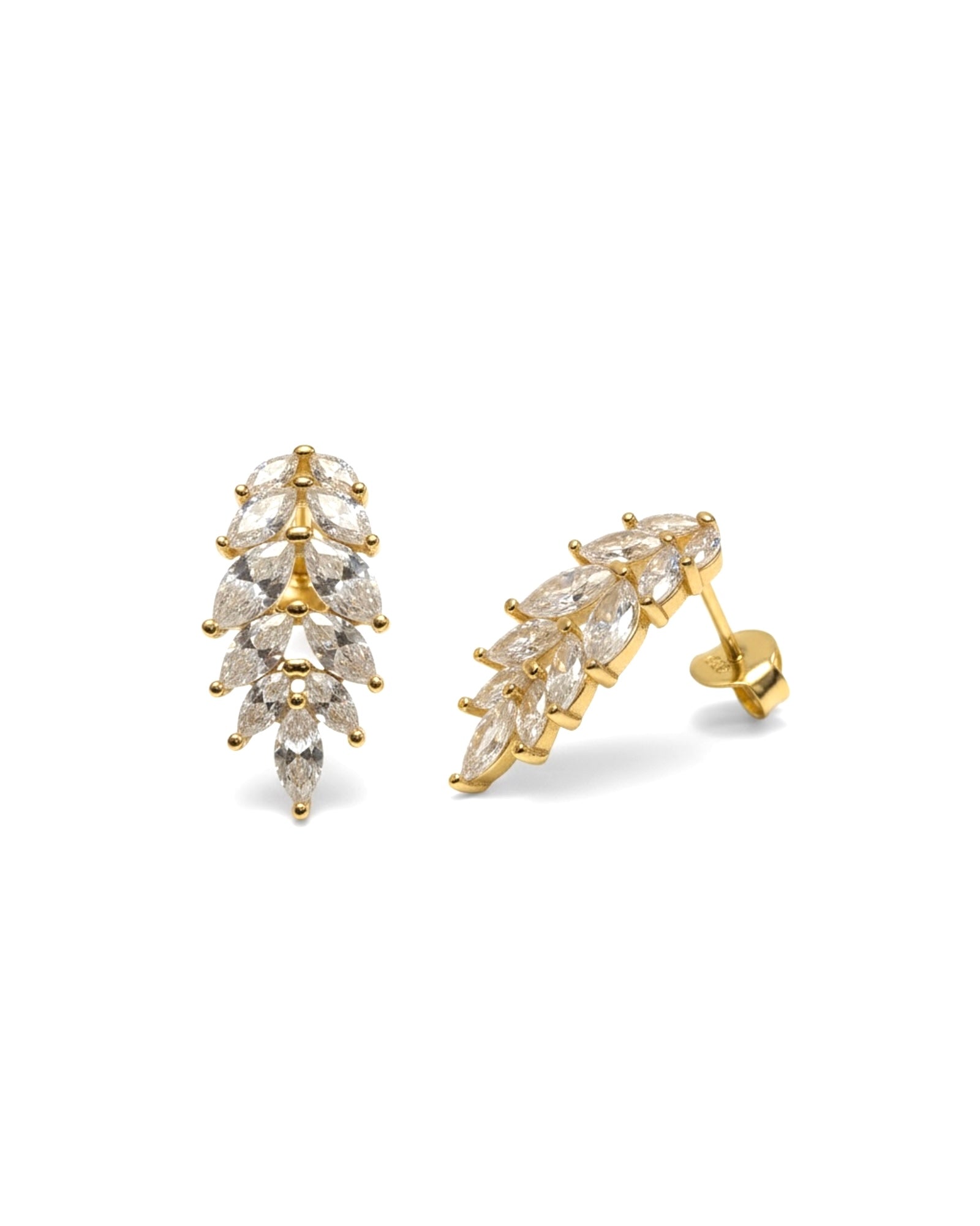 Brincos Folha de Zircónias em Prata Dourada