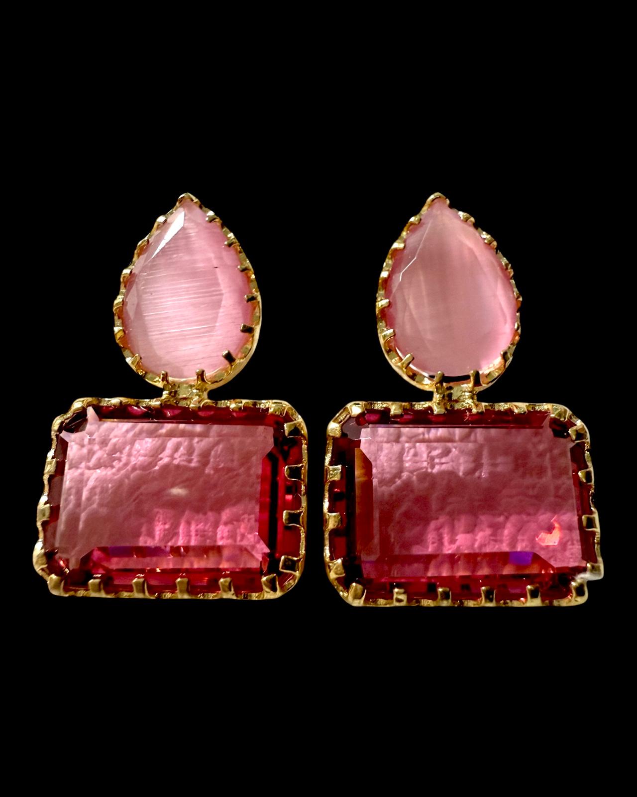 Pink Stone Earrings in Gold Plated Silver