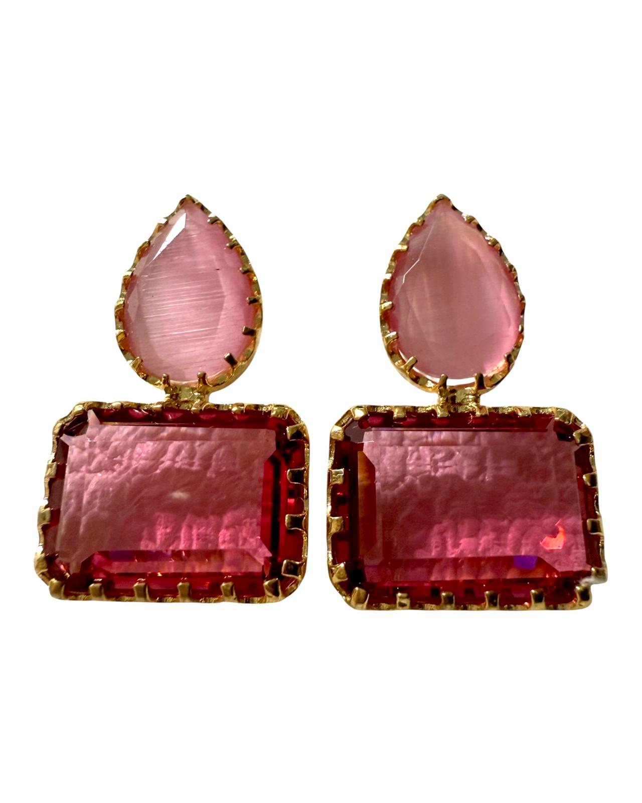 Pink Stone Earrings in Gold Plated Silver