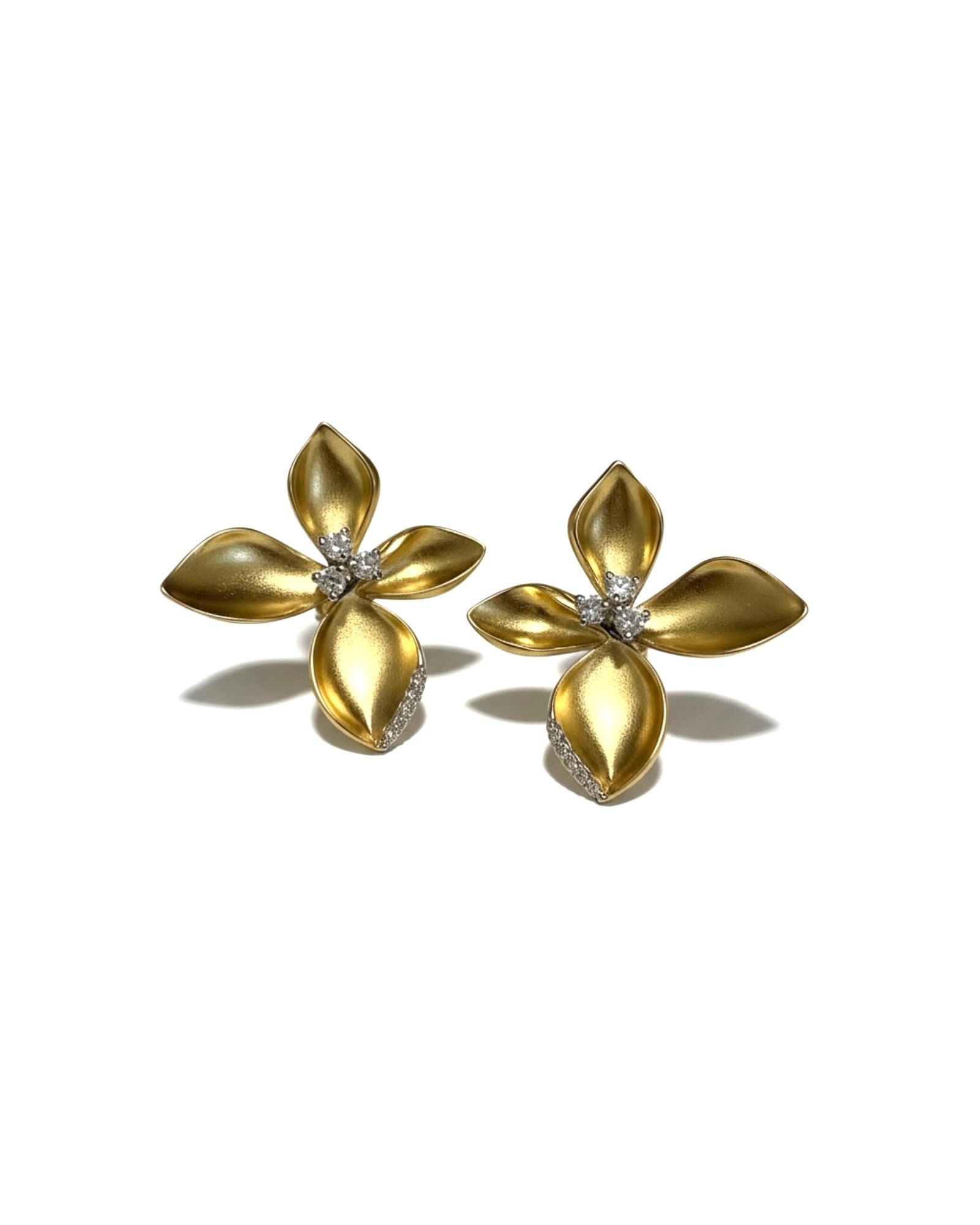 Brincos Pétalas em Prata Branca e Dourada