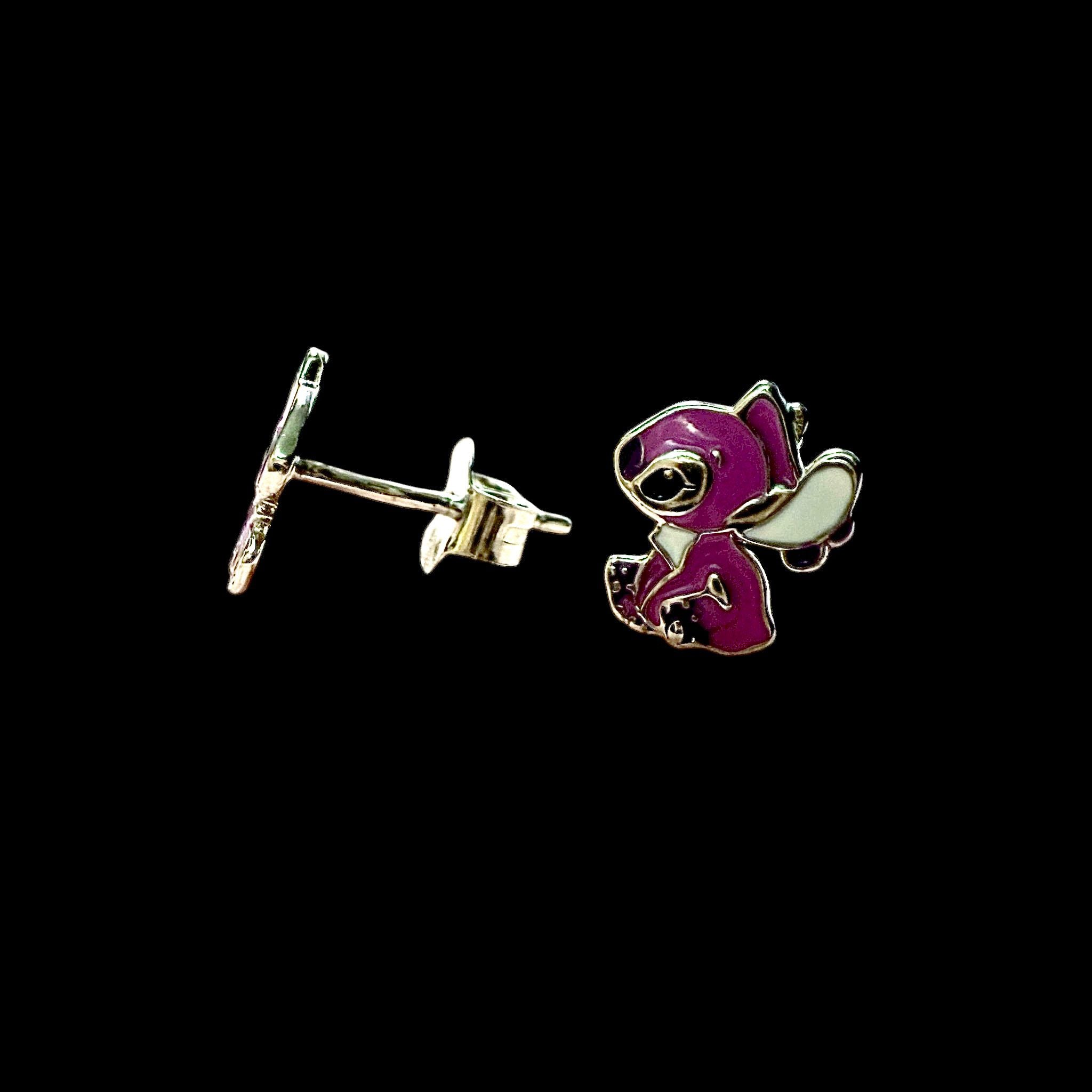 Brincos Stitch Rosa em Prata