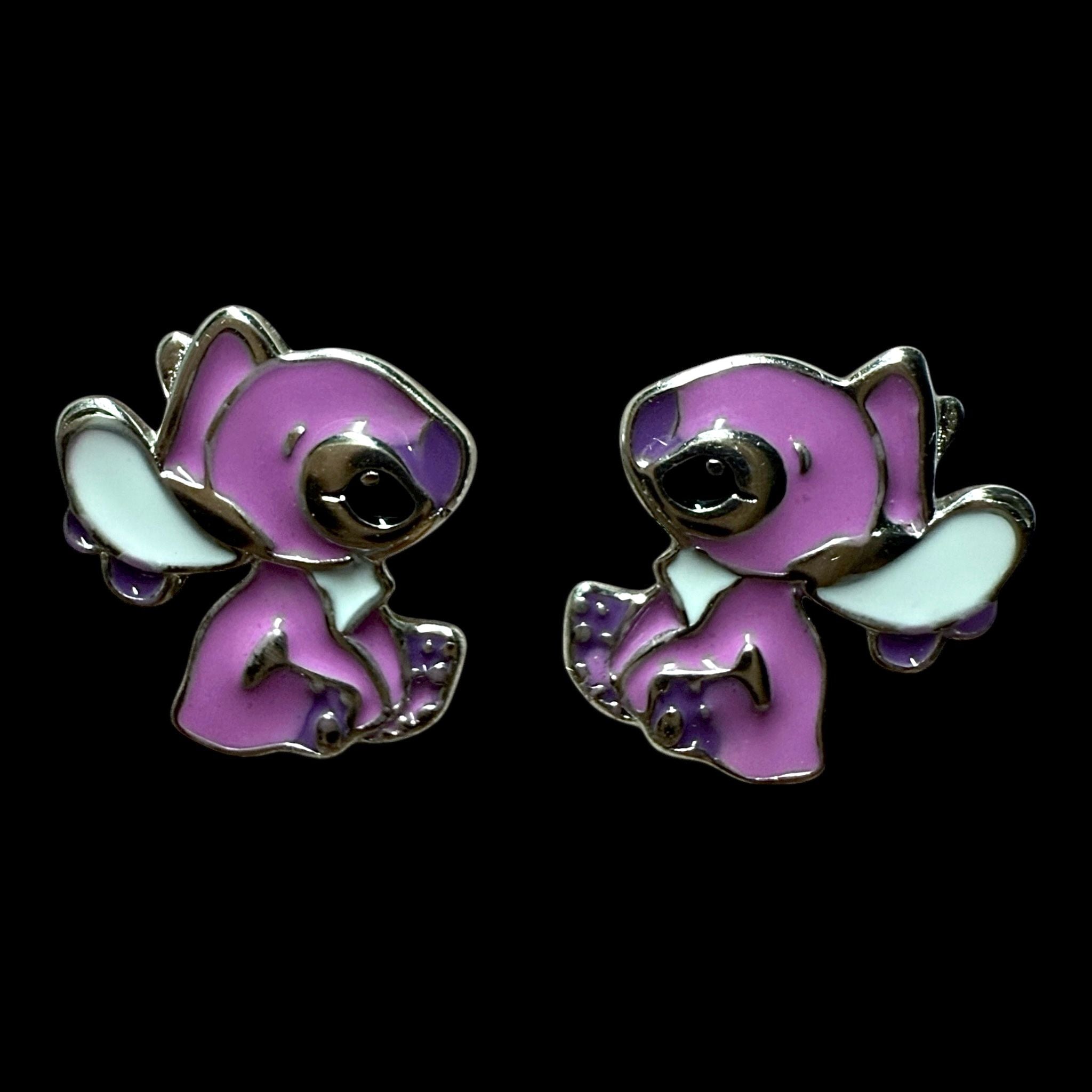 Brincos Stitch Rosa em Prata