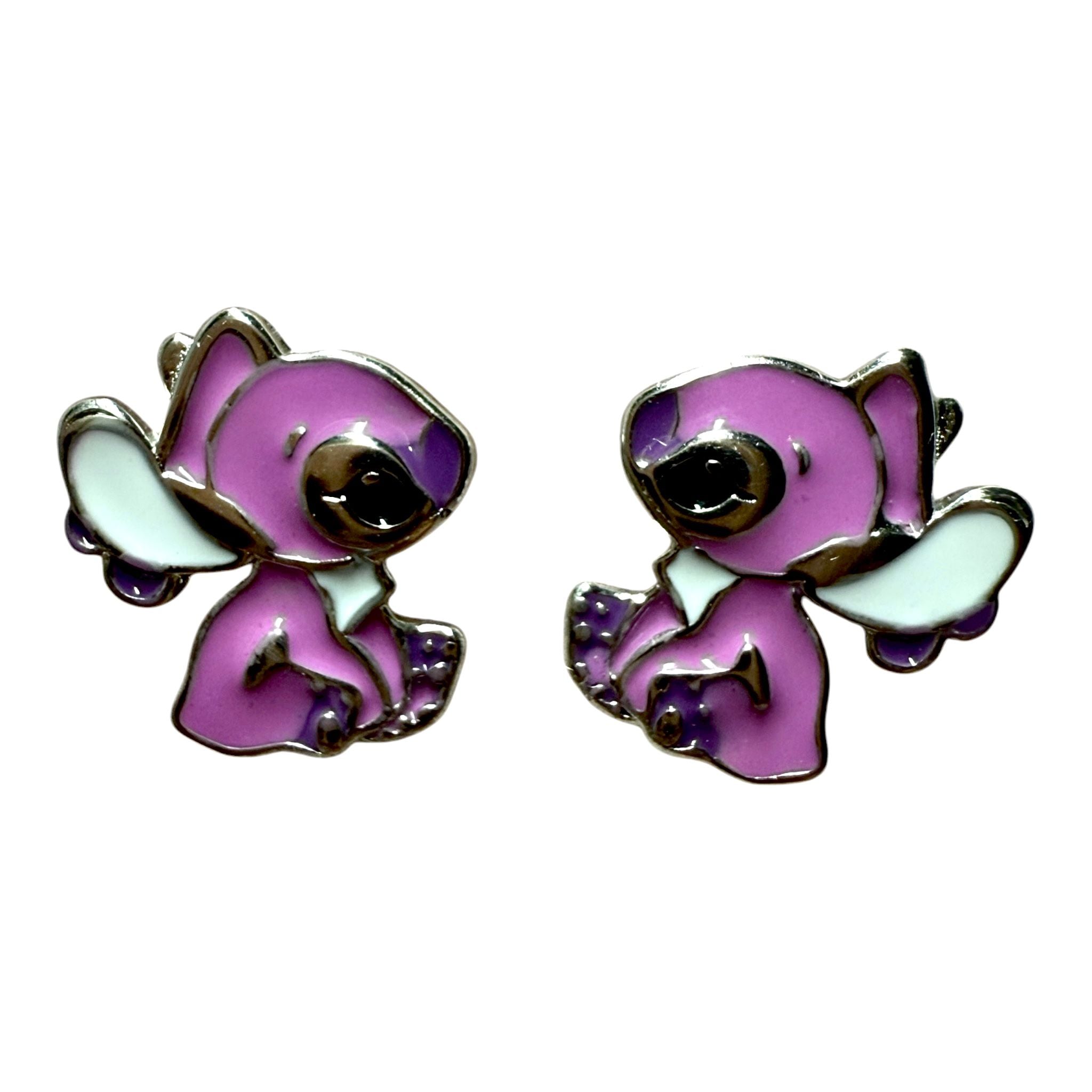 Brincos Stitch Rosa em Prata