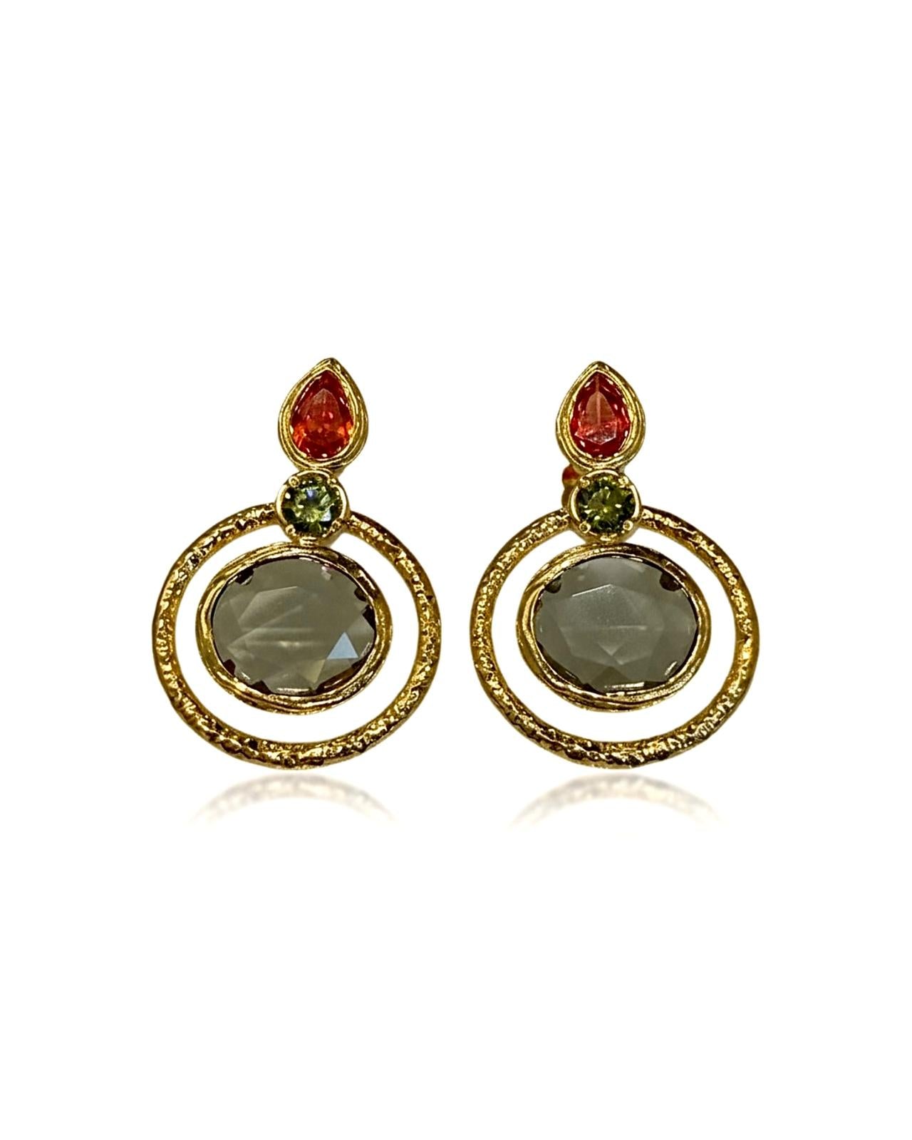 Brincos em Prata Dourada com Pedras Coloridas