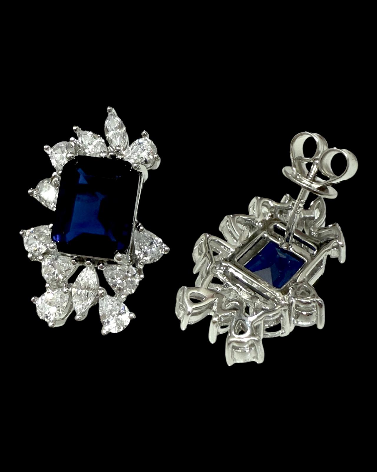 Brincos em Prata com Pedra Azul Retangular