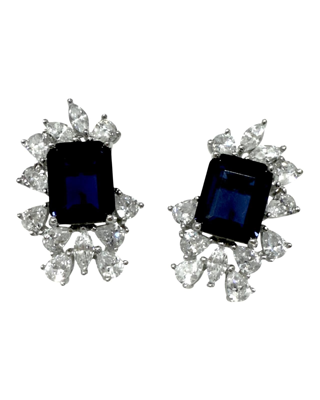 Brincos em Prata com Pedra Azul Retangular