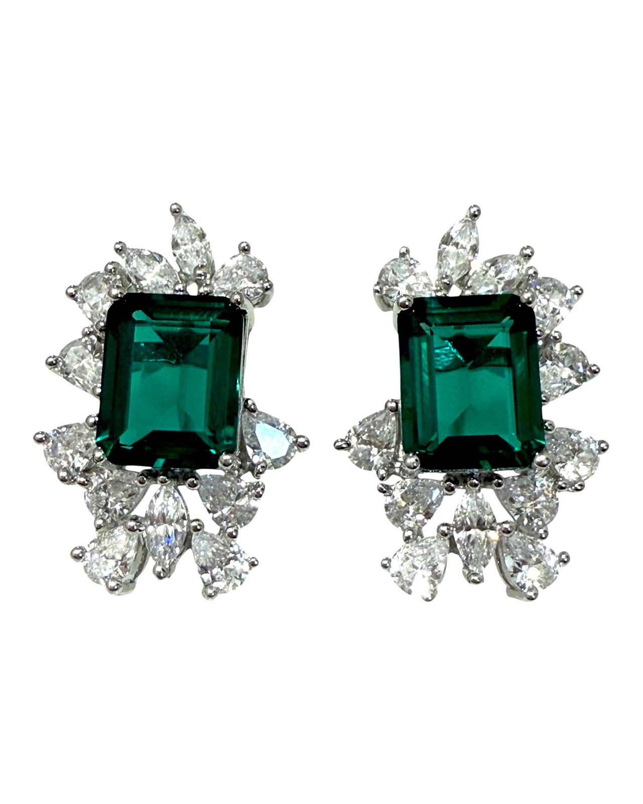Brincos em Prata com Pedra Verde Retangular