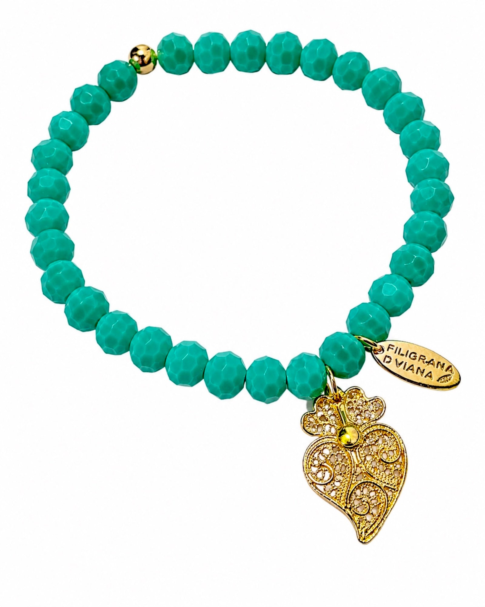 Viana Heart Bracelet with Aqua Green Stones in Gold-Plated Silver