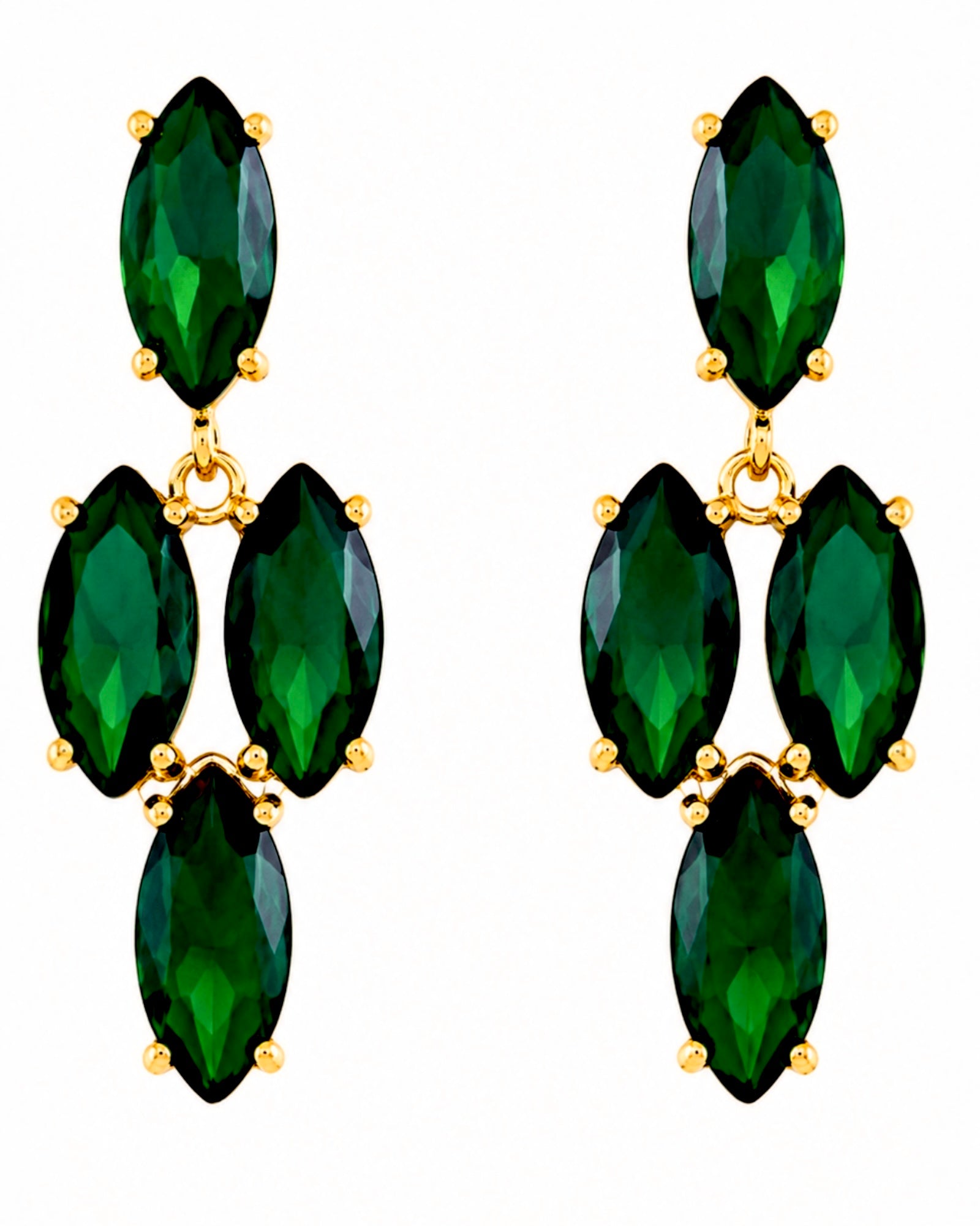 Green Teardrop Earrings in Gold-Plated Silver