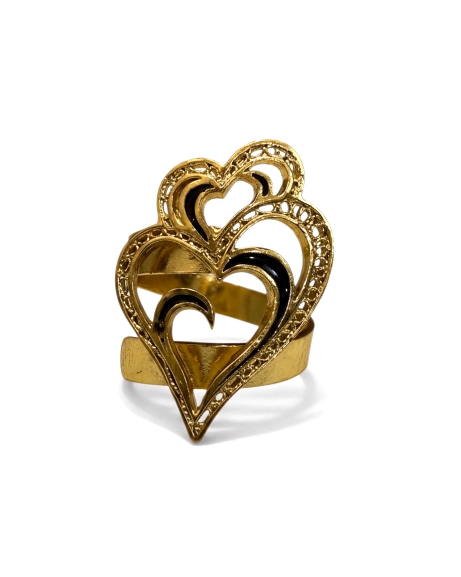 Viana Heart Ring is Love with Black Enamel in Gold-Plated Silver