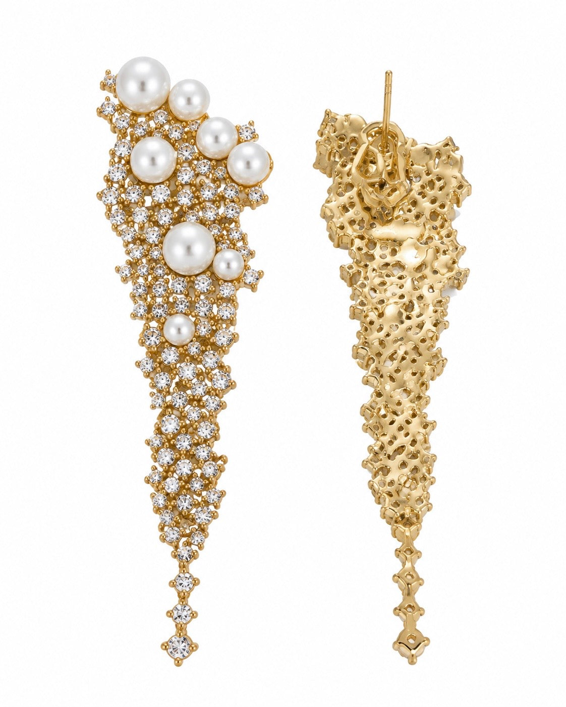 Cascade Earrings with Pearls and Sparkle in Gold-Plated Silver