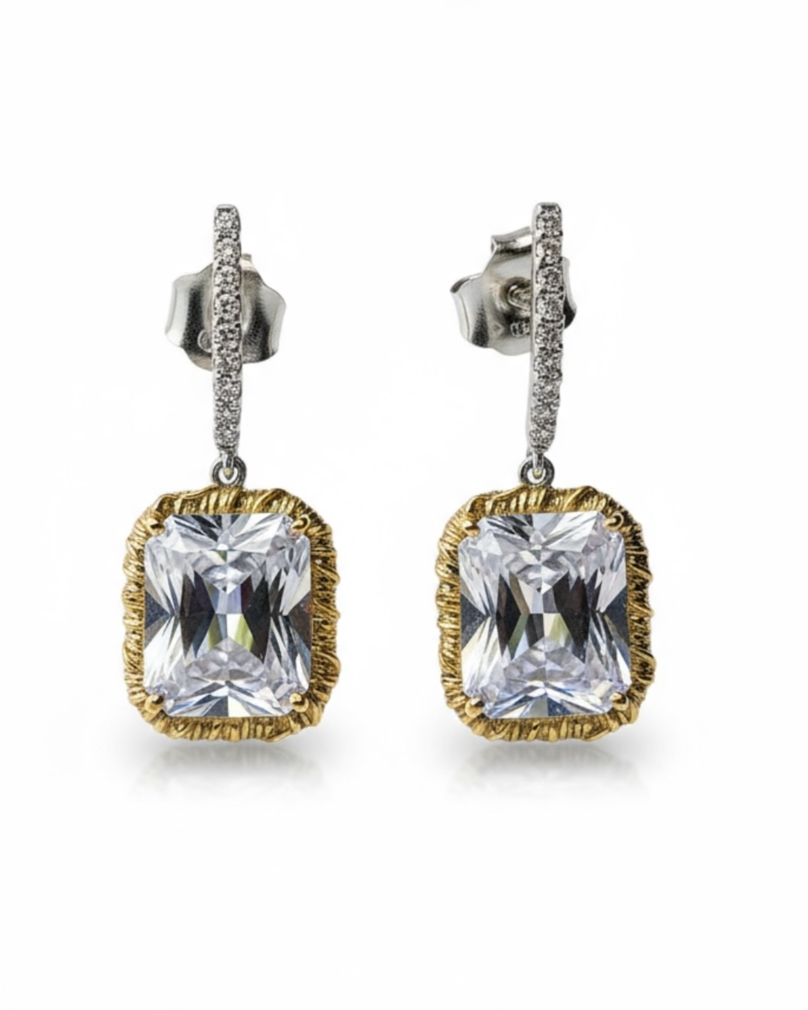 Silver and Gold Earrings with Quartz