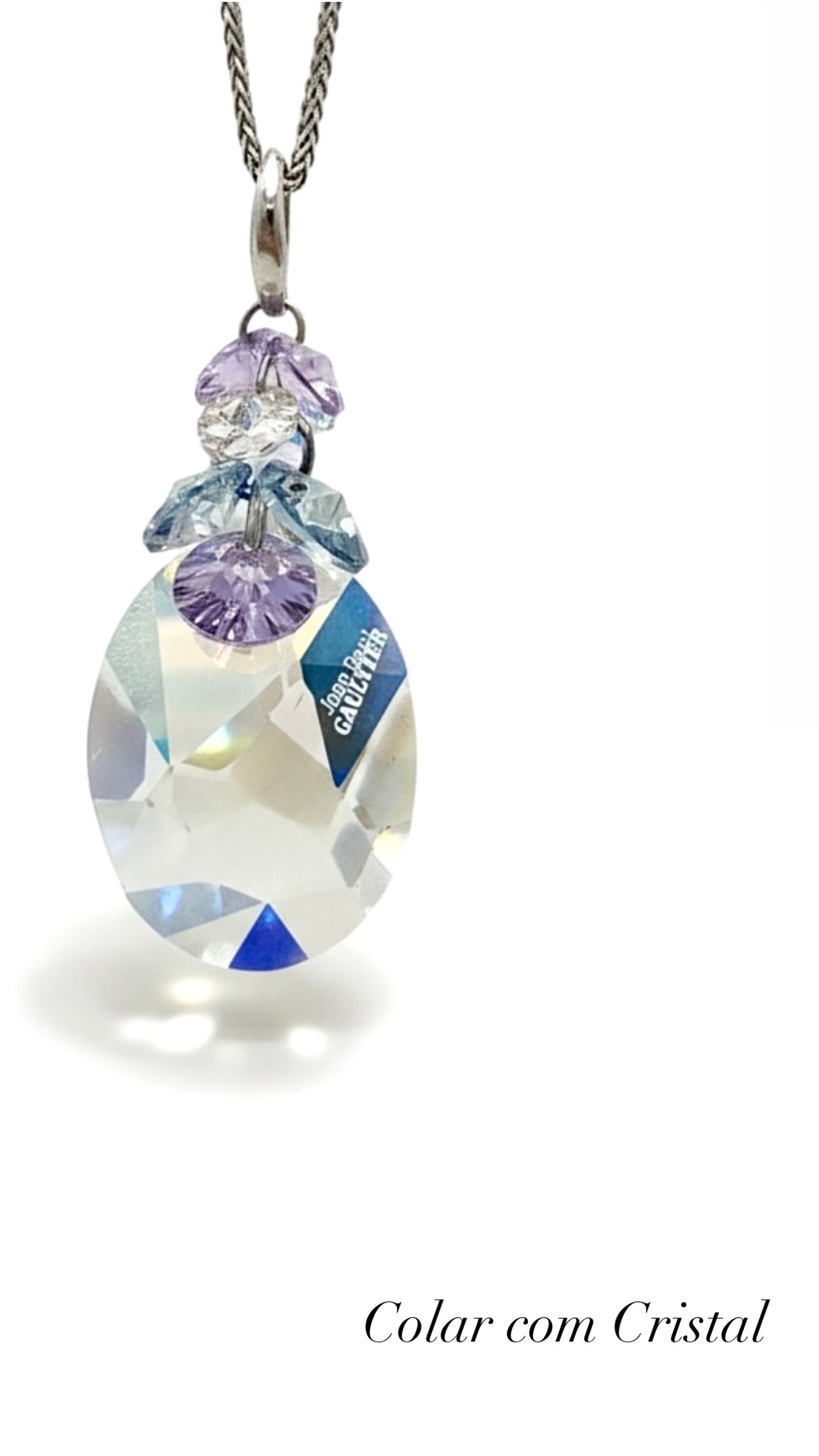 Colar com Cristais em Prata Branca