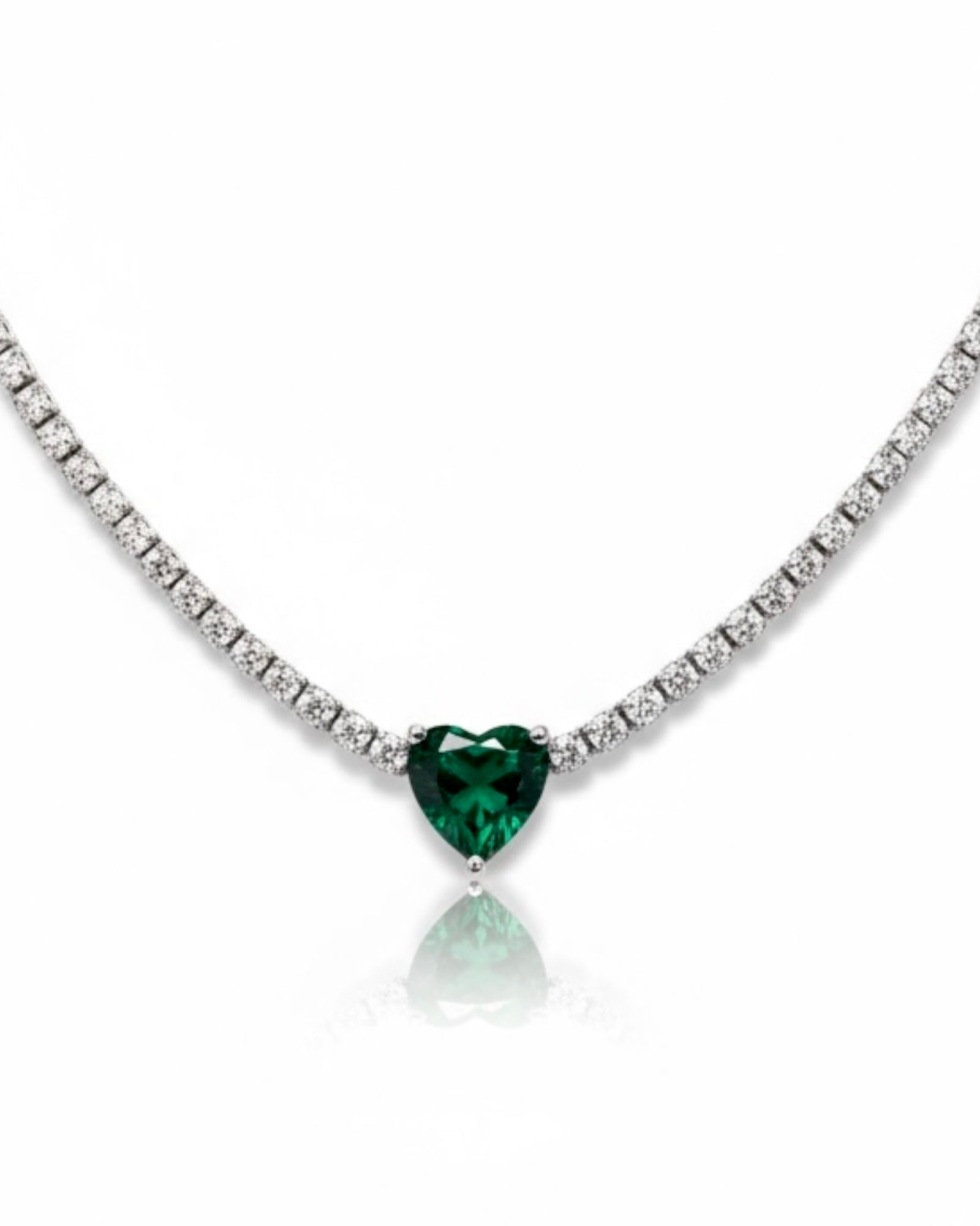 Green Heart Necklace in Silver