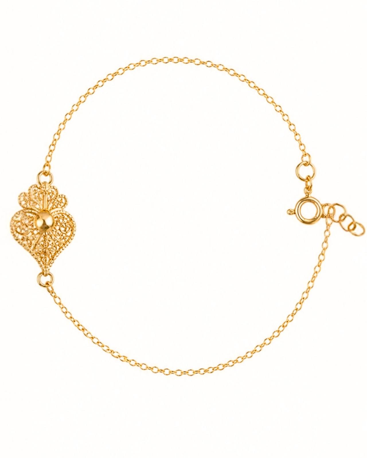 Pulseira Coração de Viana em Prata Dourada
