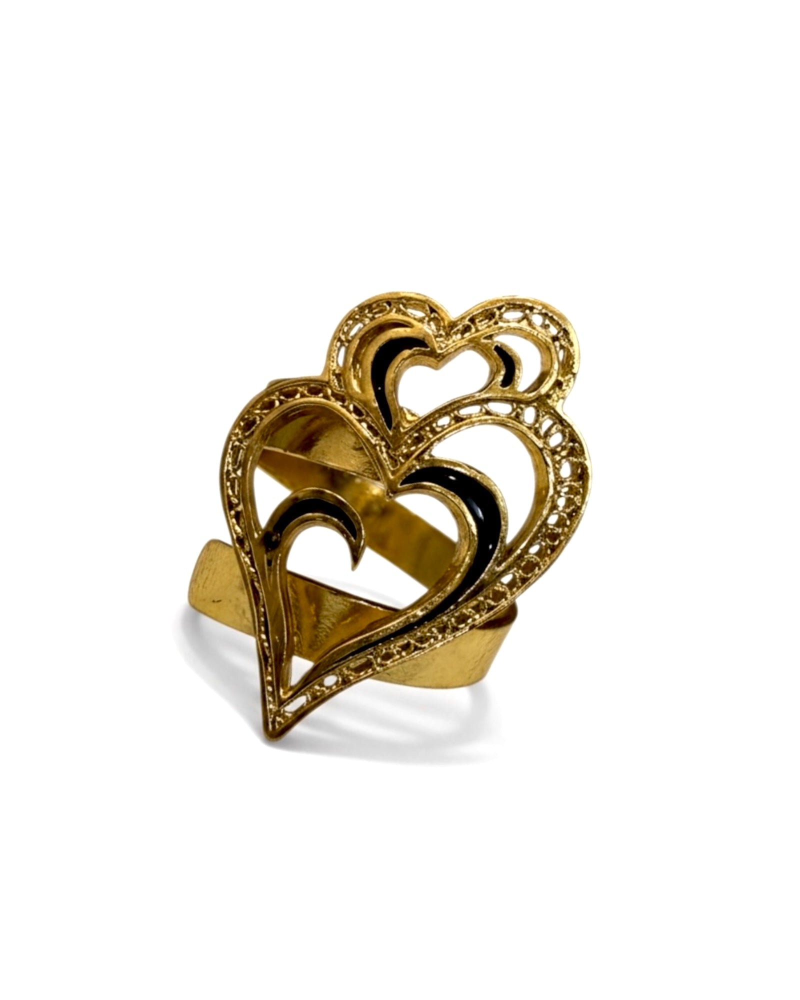 Viana Heart Ring is Love with Black Enamel in Gold-Plated Silver