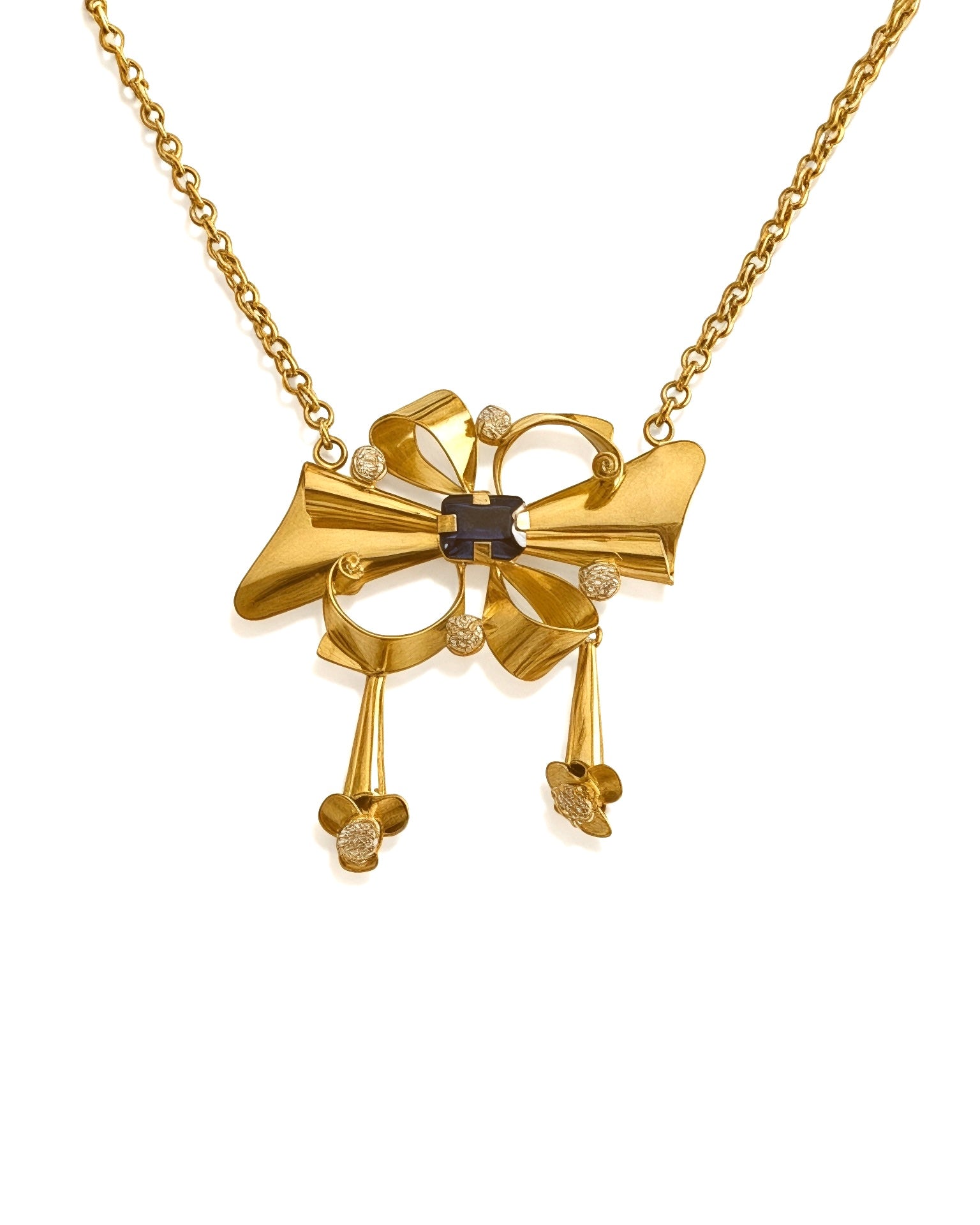 Baroque necklace with blue stone in gold-plated silver.