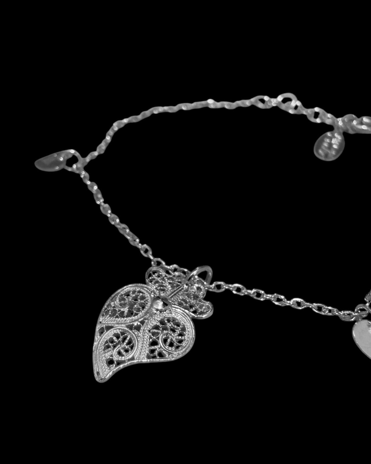 Pulseira Coração de Viana e Dois Corações em Prata