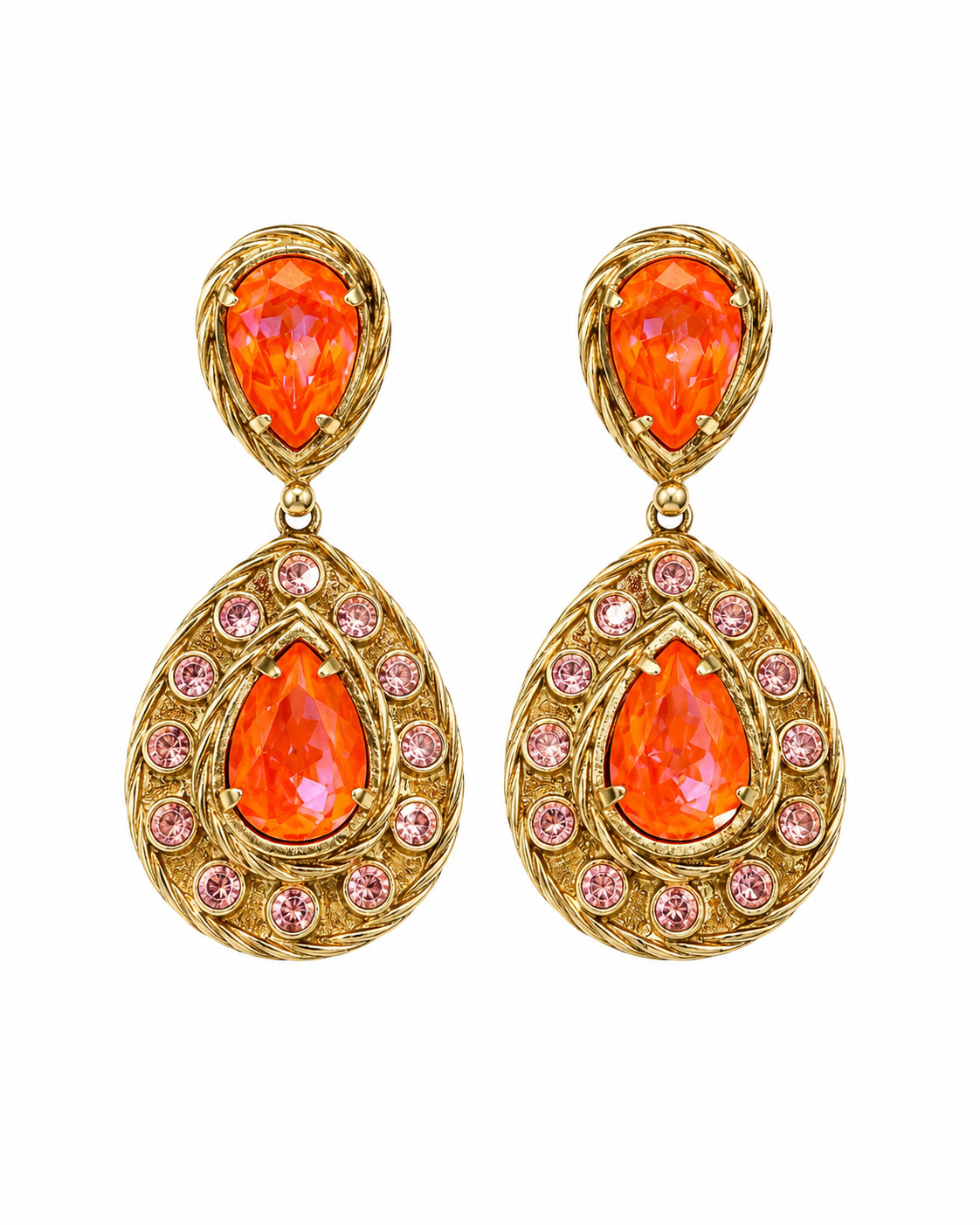 Brincos Gotas Rosa em Prata Dourada