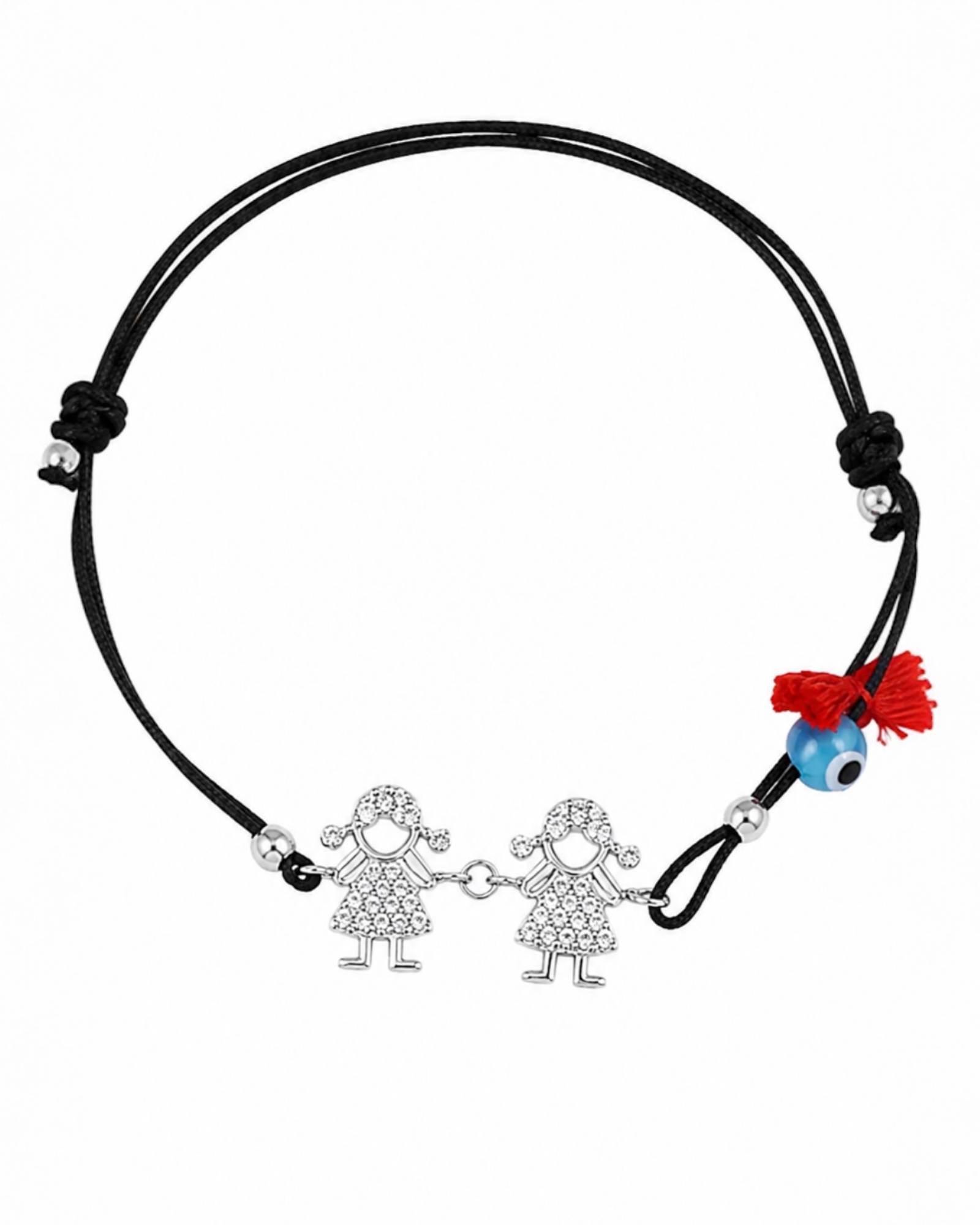 Pulseira Seda Duas Meninas em Prata