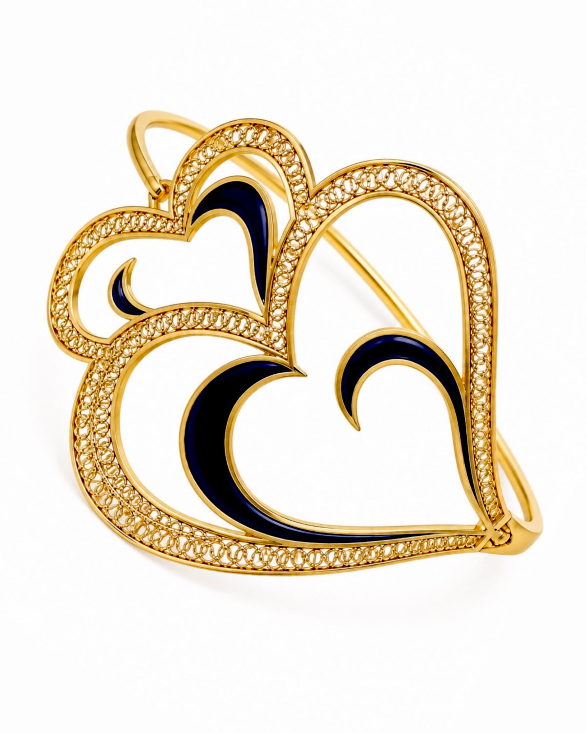 Viana Heart Slave Bracelet / Love Bracelet with Blue Enamel in Gold-Plated Silver