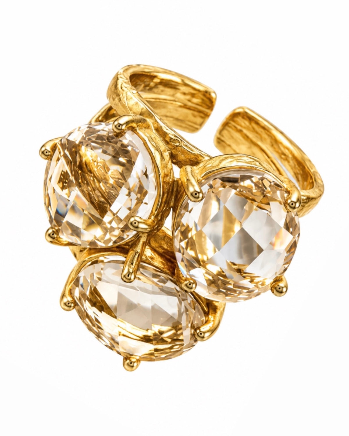 Gold-plated silver ring with gemstones.