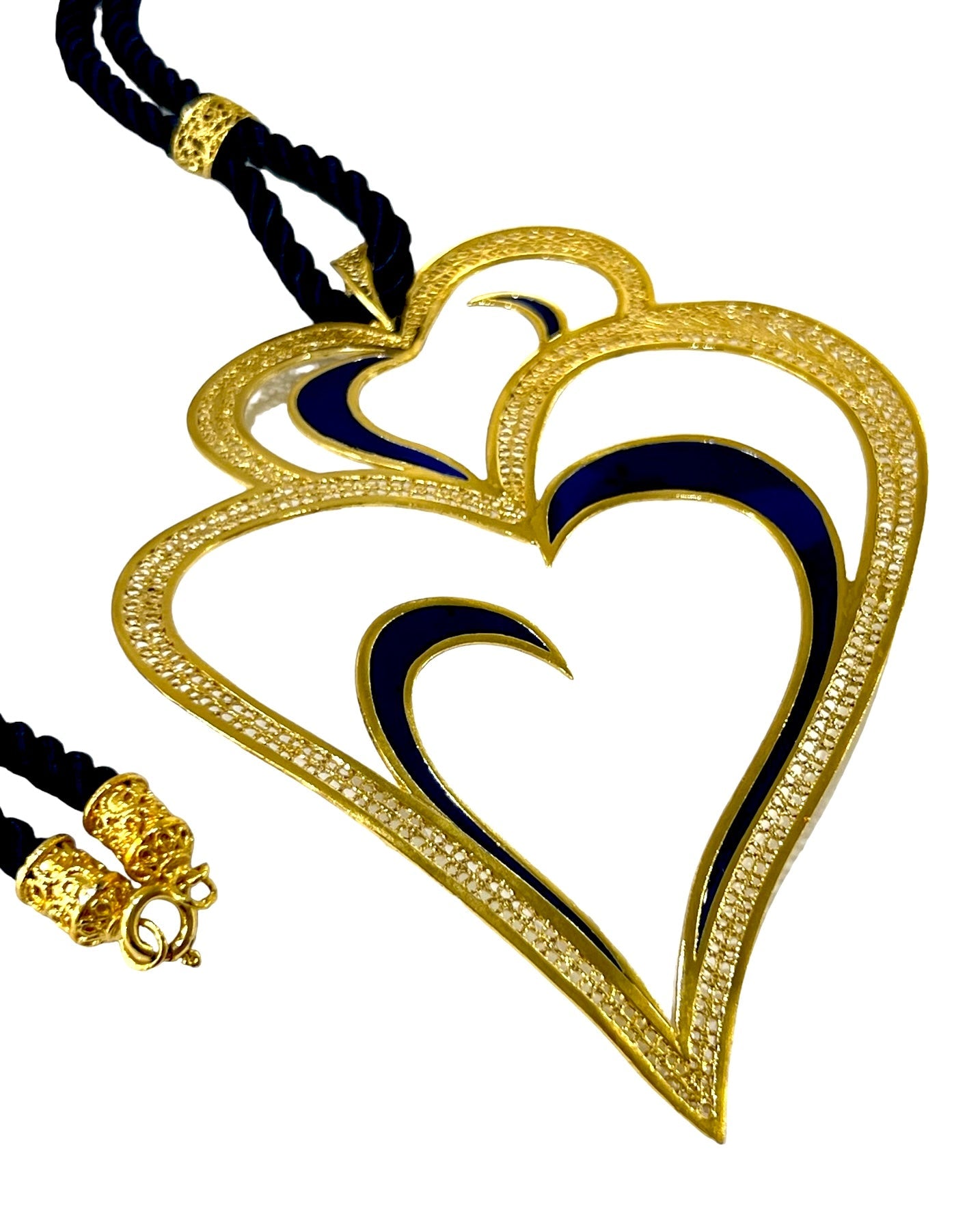 Viana is Love Heart Necklace with Blue Enamel in Gold Plated Silver