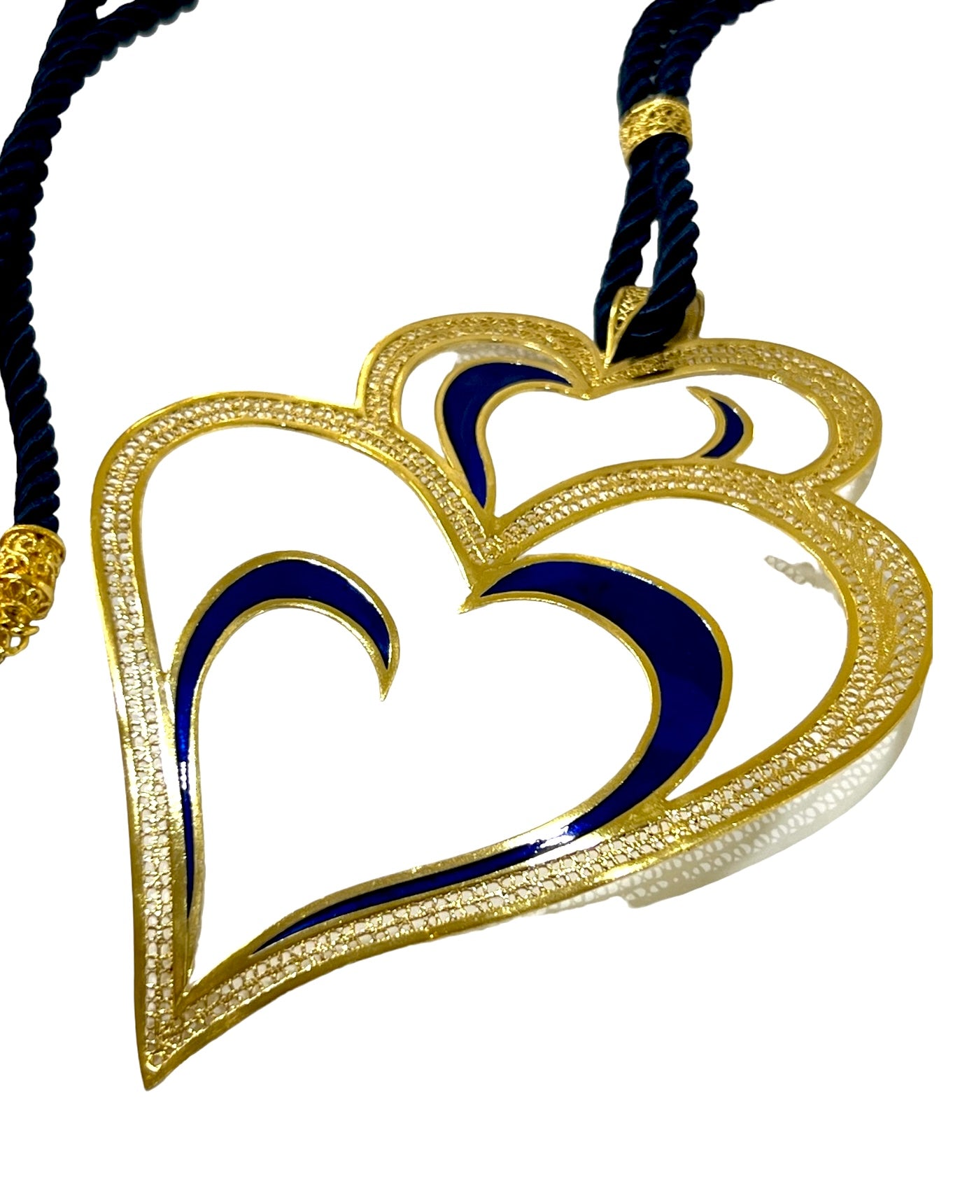 Viana is Love Heart Necklace with Blue Enamel in Gold Plated Silver