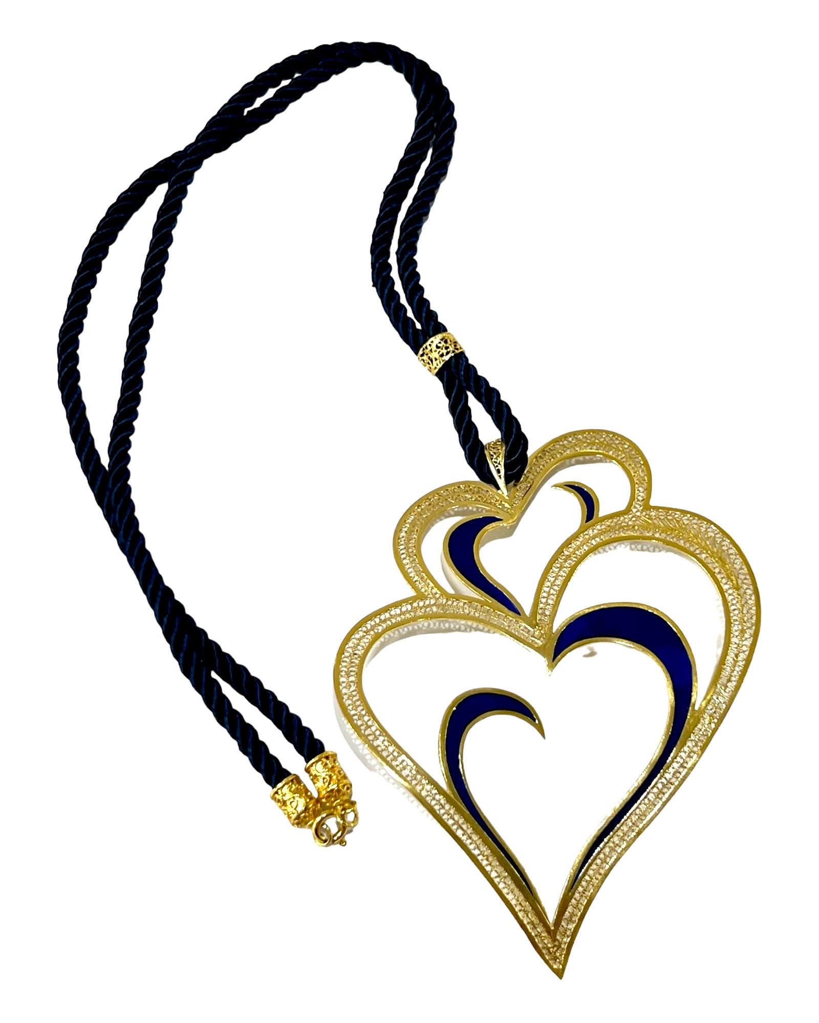 Viana is Love Heart Necklace with Blue Enamel in Gold Plated Silver