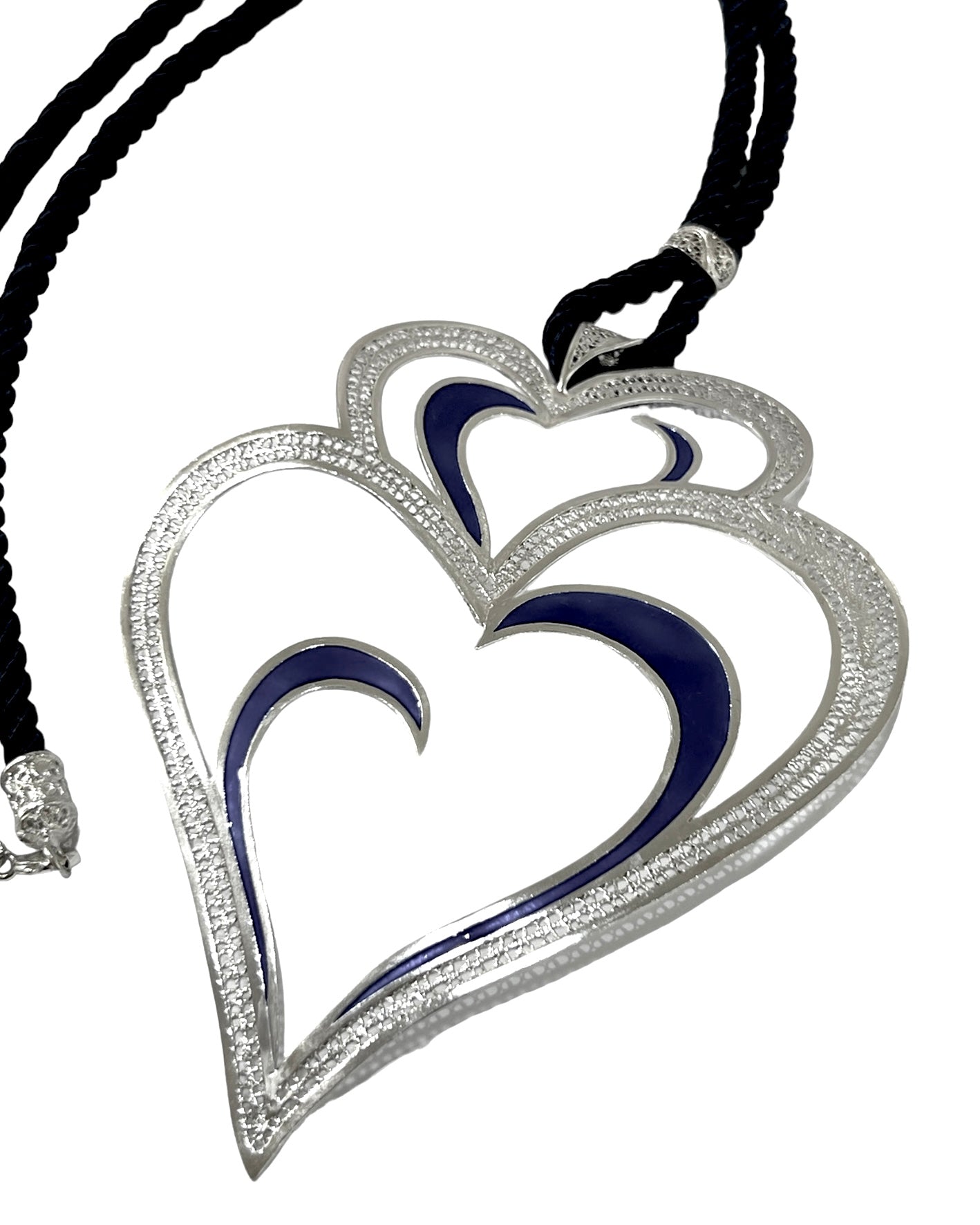 Viana is Love Heart Necklace with Blue Enamel in Silver