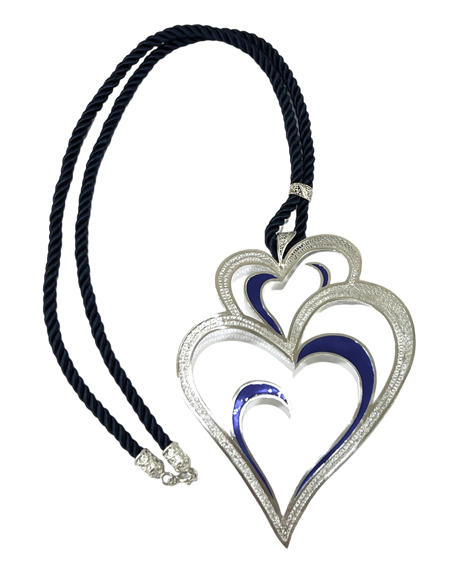 Viana is Love Heart Necklace with Blue Enamel in Silver