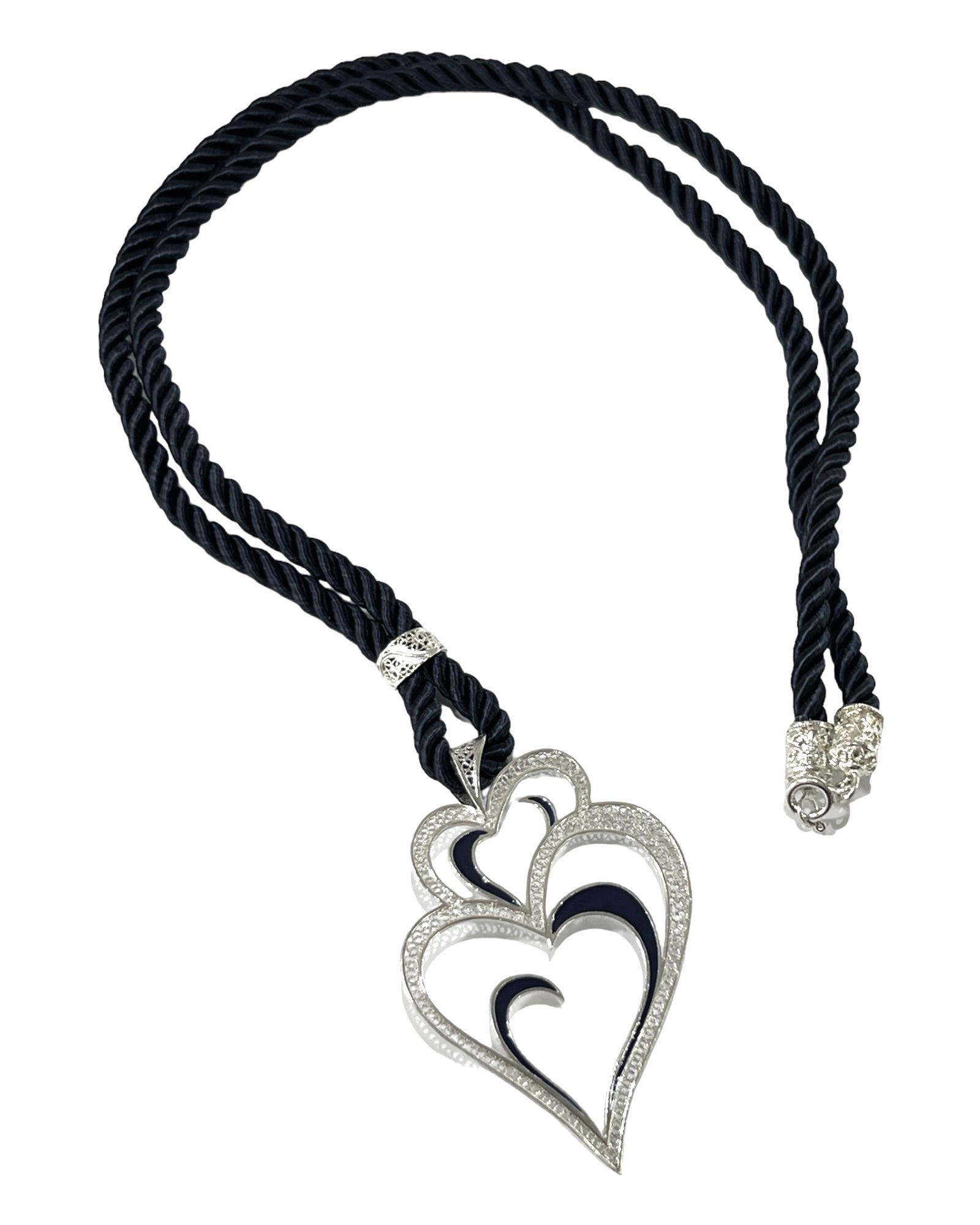Viana is Love Heart Necklace with Black Enamel