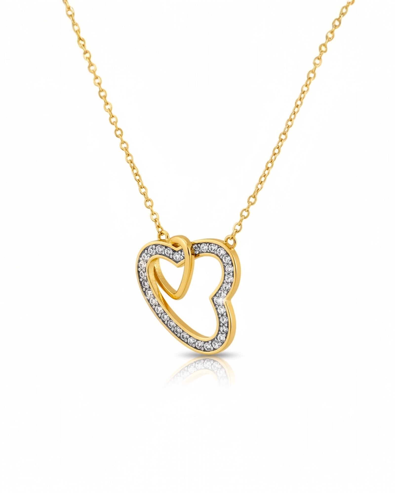 Colar Corações em Prata Dourada