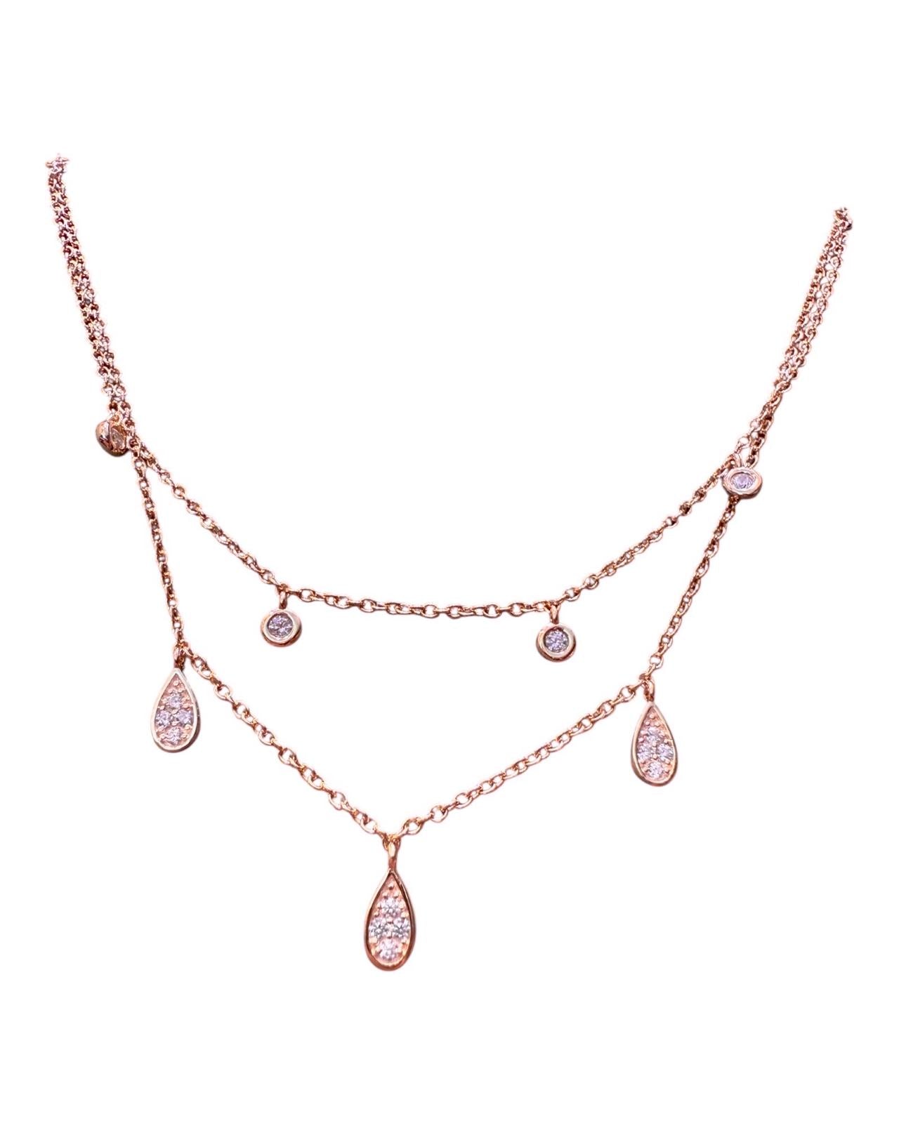 Colar Duplo com Pendentes em Prata Rosa