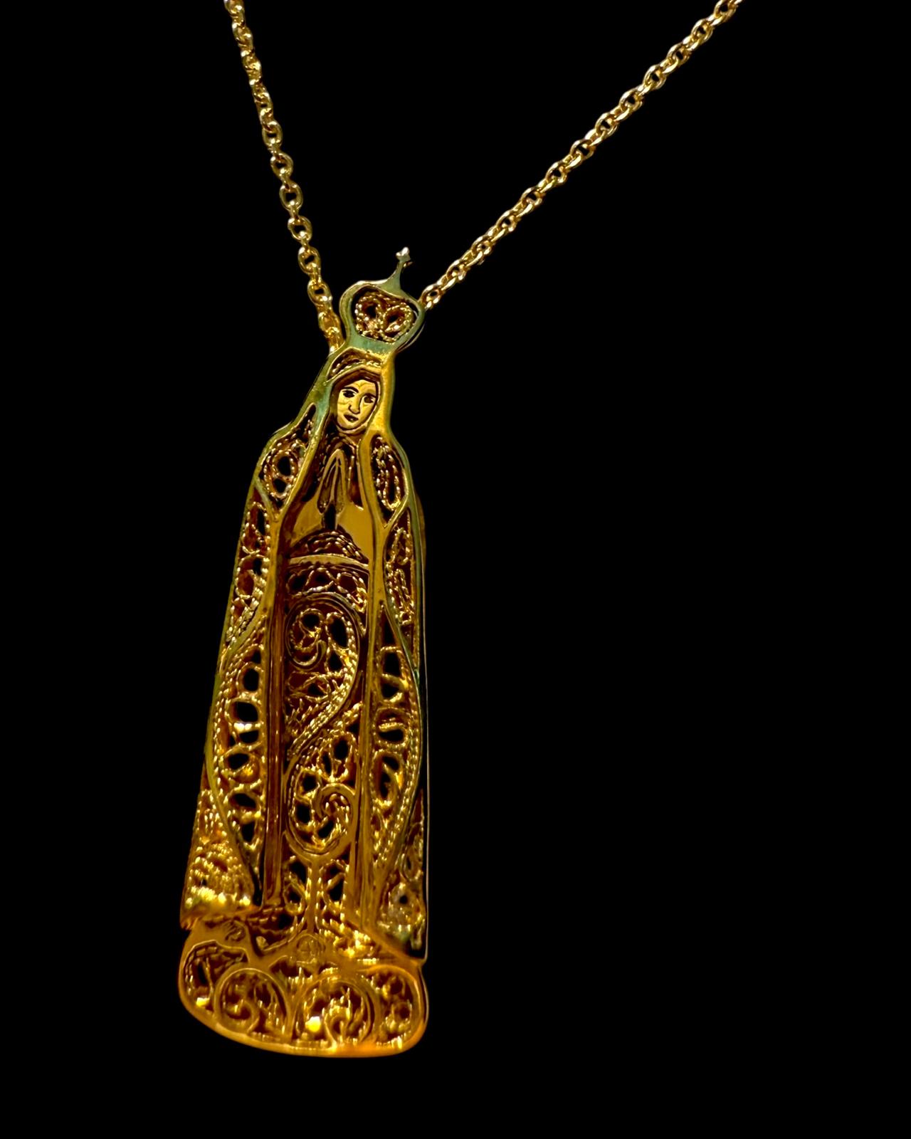 Colar Nossa Senhora de Fátima de Filigrana em Ouro