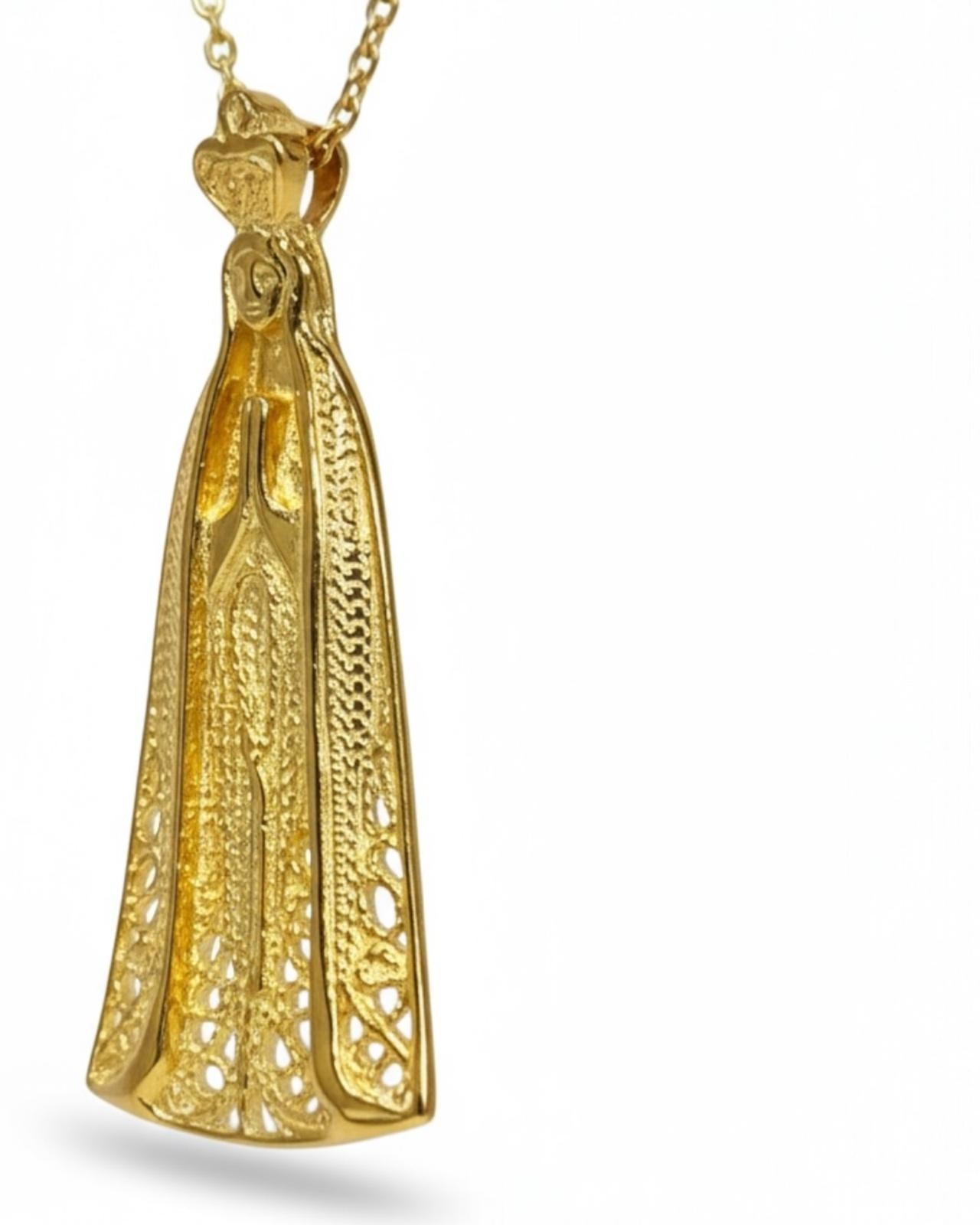 Colar Nossa Senhora de Fátima em Prata Dourada