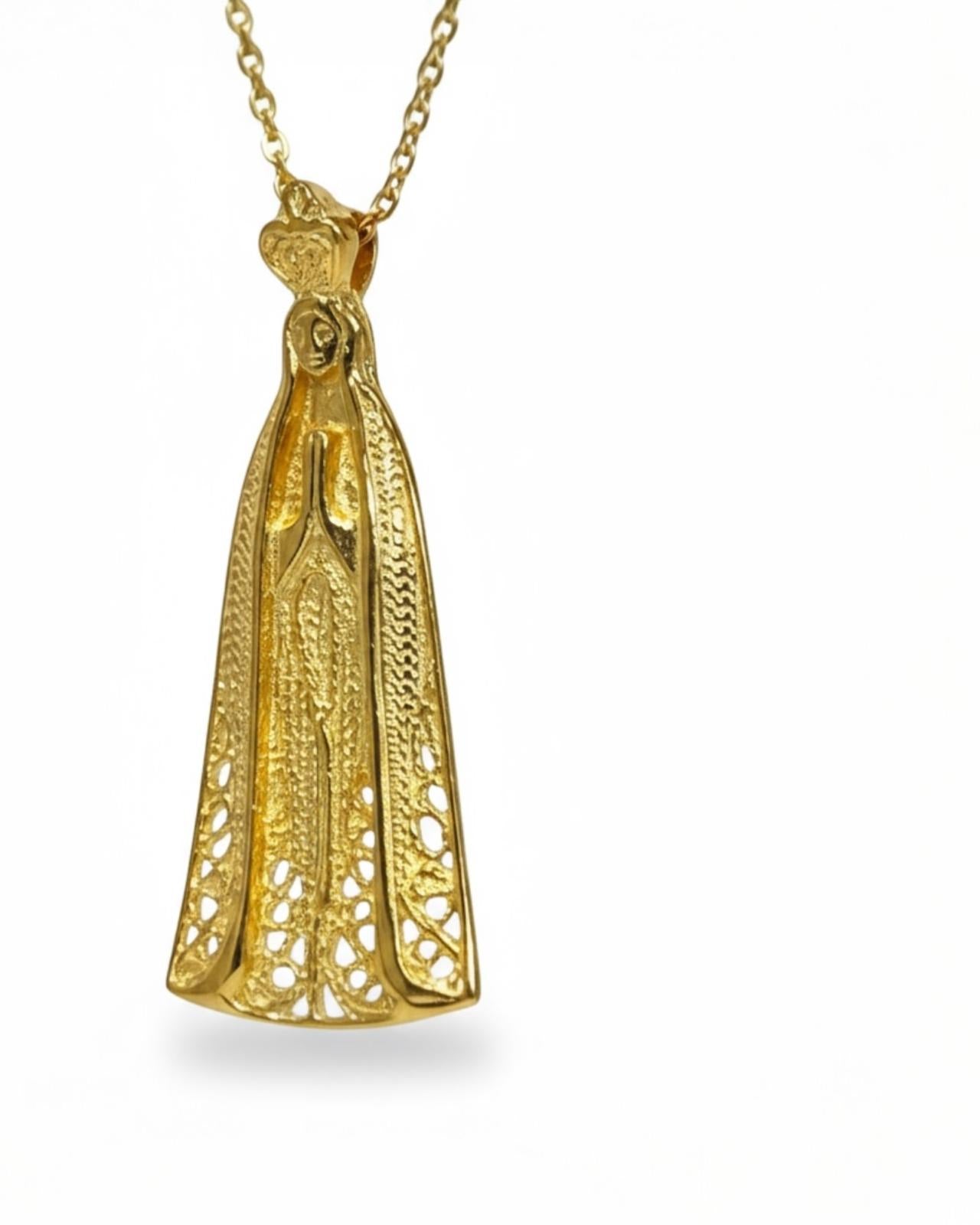 Colar Nossa Senhora de Fátima em Prata Dourada