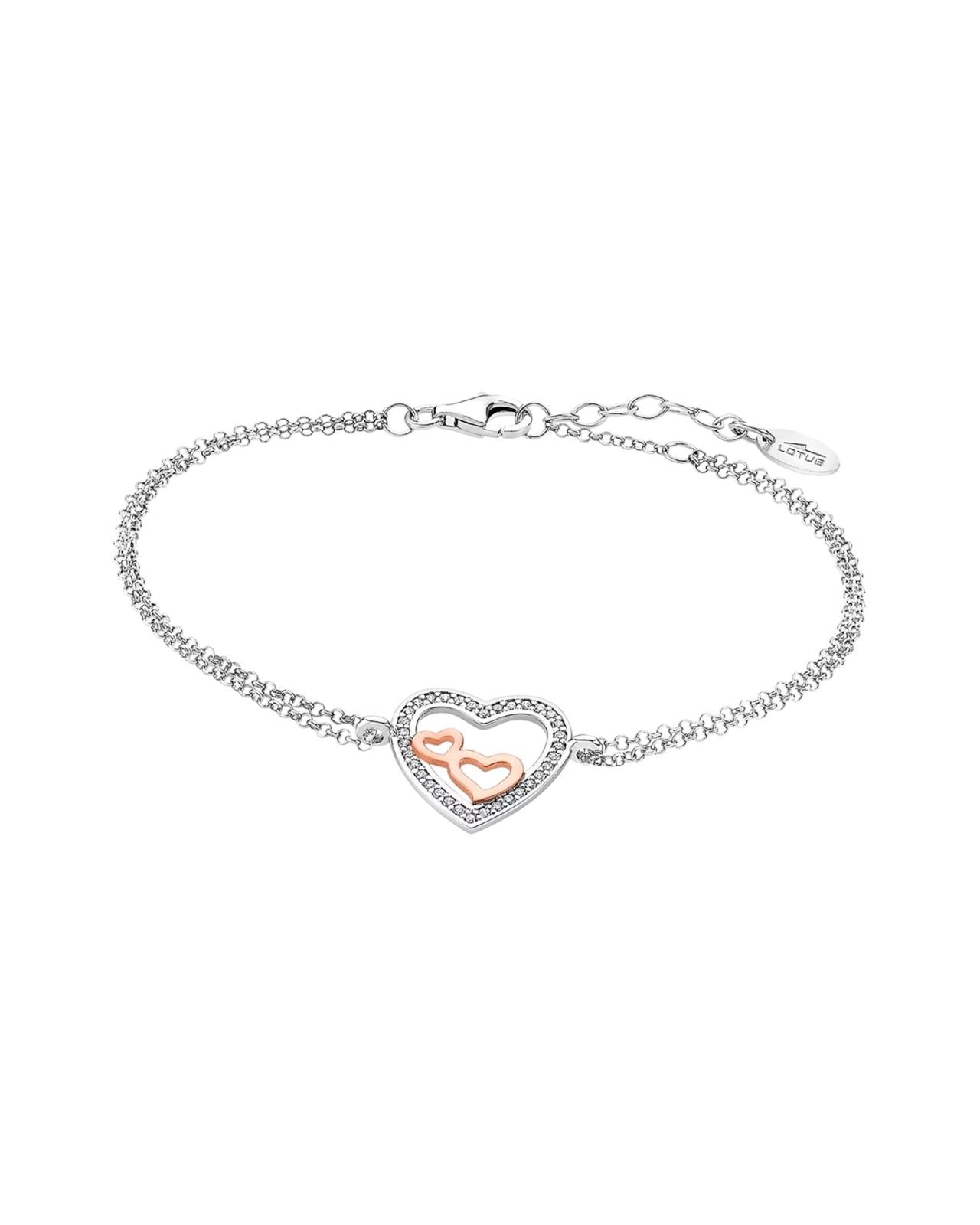 Pulseira Corações Entrelaçados em Prata e Prata Rosa