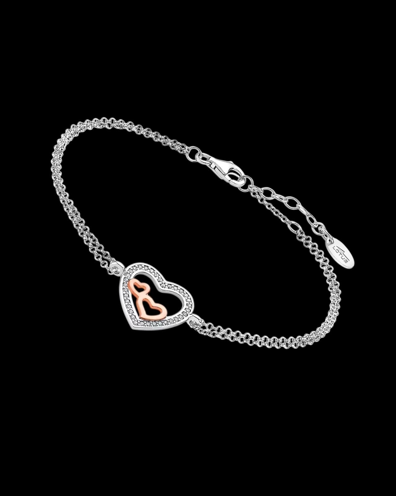 Pulseira Corações Entrelaçados em Prata e Prata Rosa