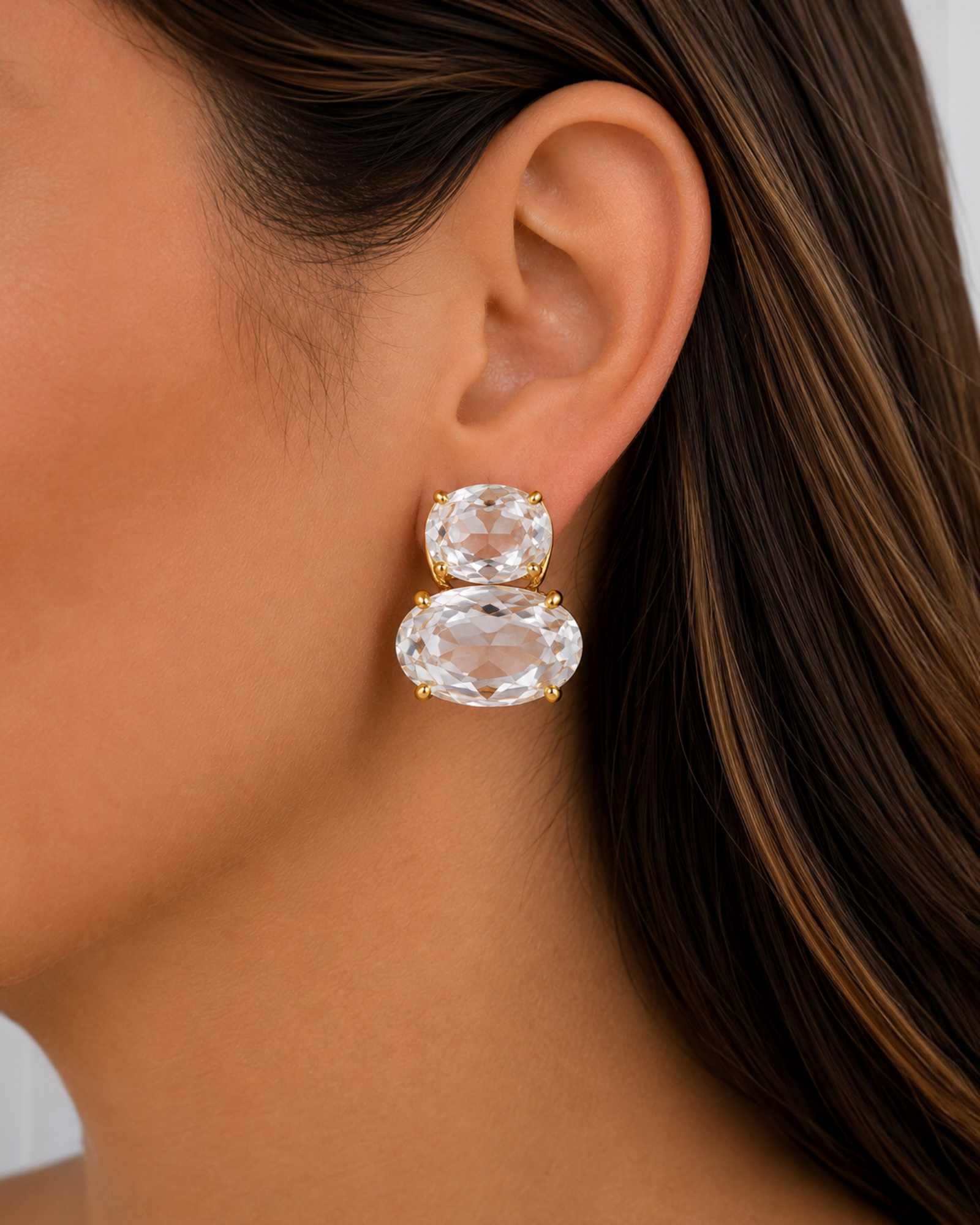 Clear Crystal Earrings in Gold-Plated Silver