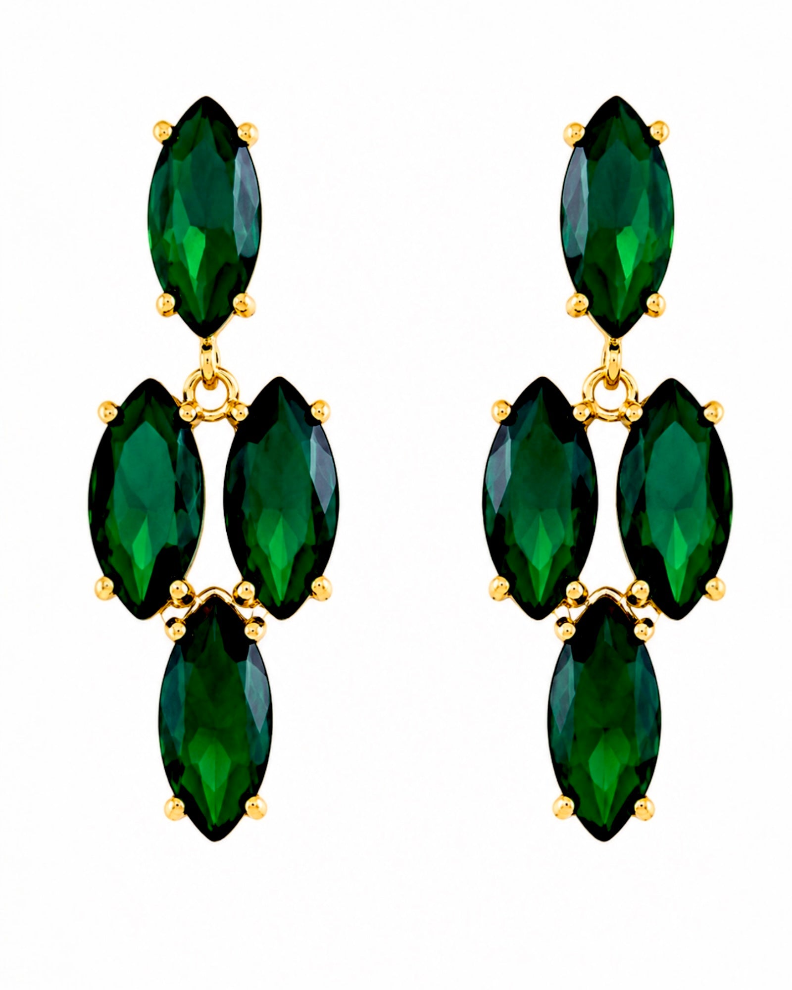 Green Teardrop Earrings in Gold-Plated Silver