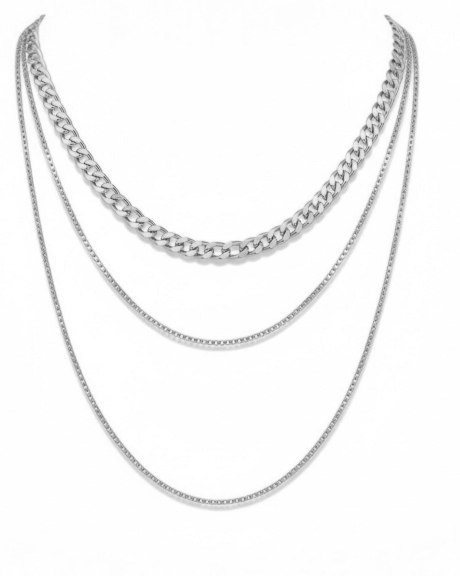 Colar Três Correntes em Prata Branca