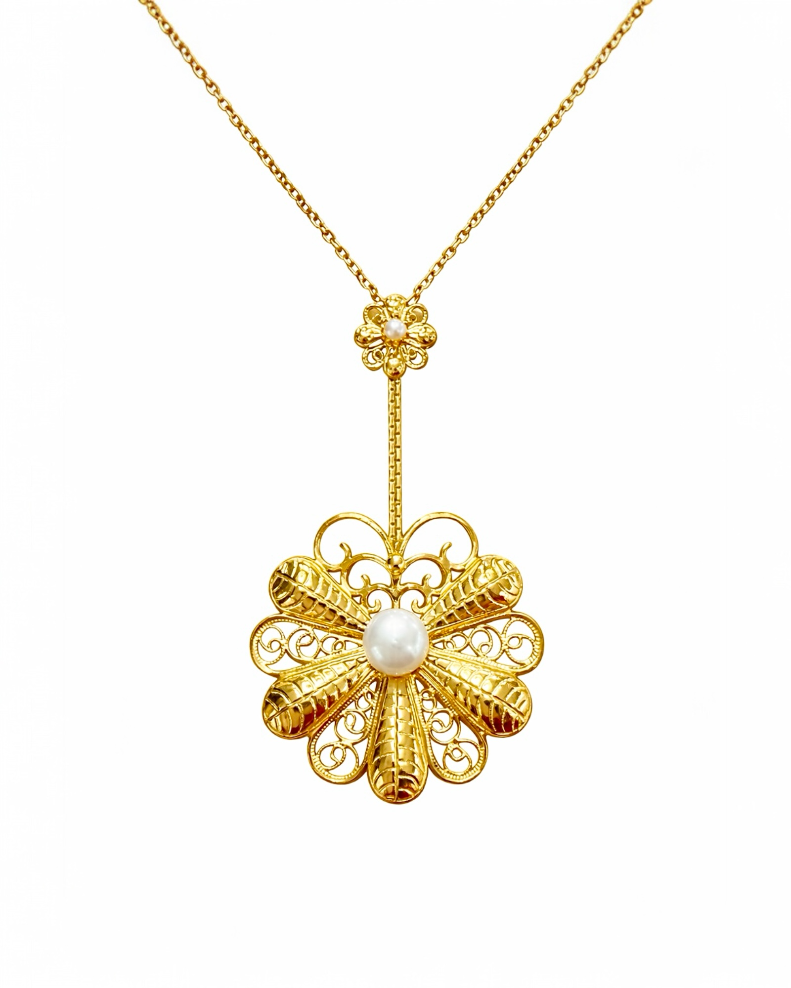 Filigree Flower Necklace in Gold-Plated Silver