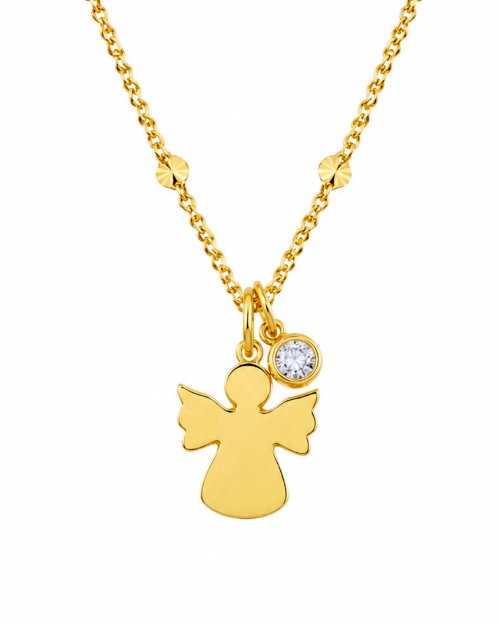 Colar Anjo com Brilho em Prata Dourada